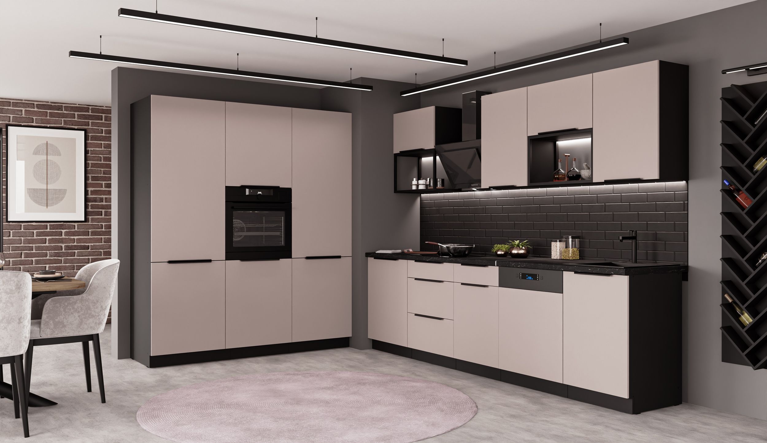 K&uuml;che ARONA LOFT 280 + 180 K&uuml;chenzeile K&uuml;chenblock Einbauk&uuml;che Kaschmir Schwarz 