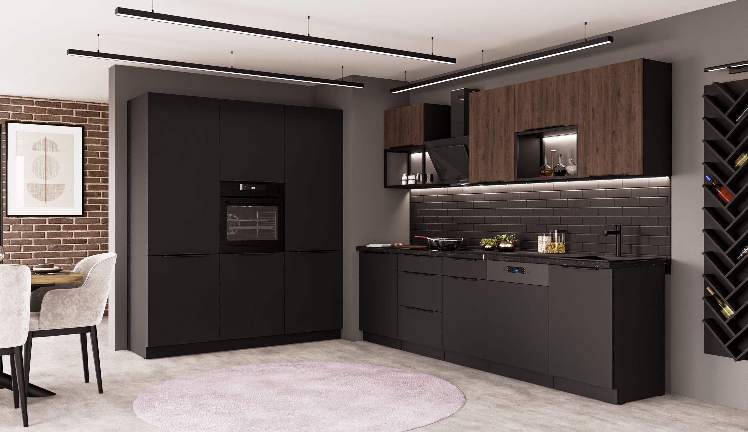 K&uuml;che SIENA + MONZA LOFT 280 + 180 K&uuml;chenzeile K&uuml;chenblock Einbauk&uuml;che Nussbaum 