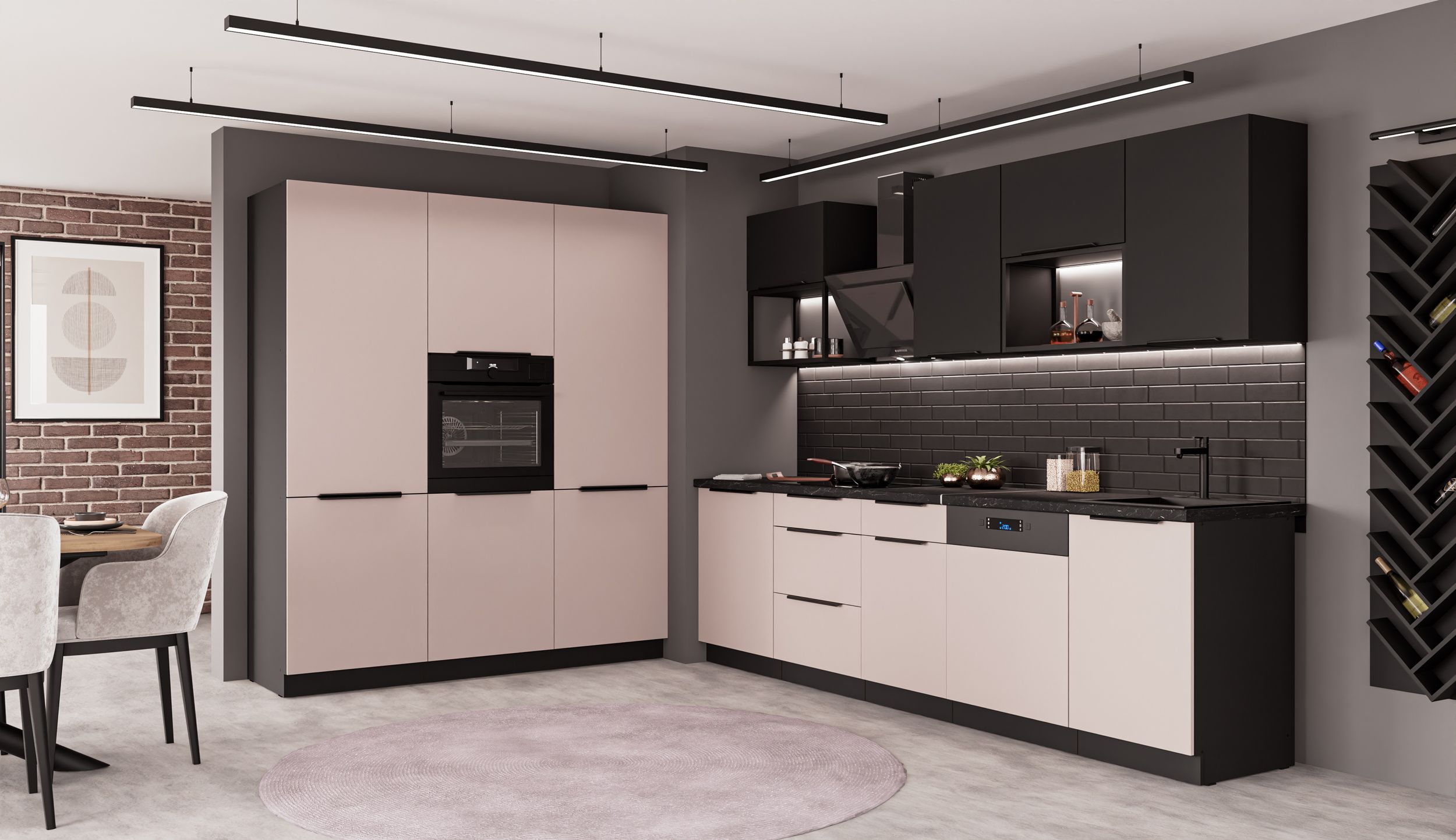 K&uuml;che ARONA + SIENA LOFT 280 + 180 cm K&uuml;chenzeile K&uuml;chenblock Kaschmir Schwarz 