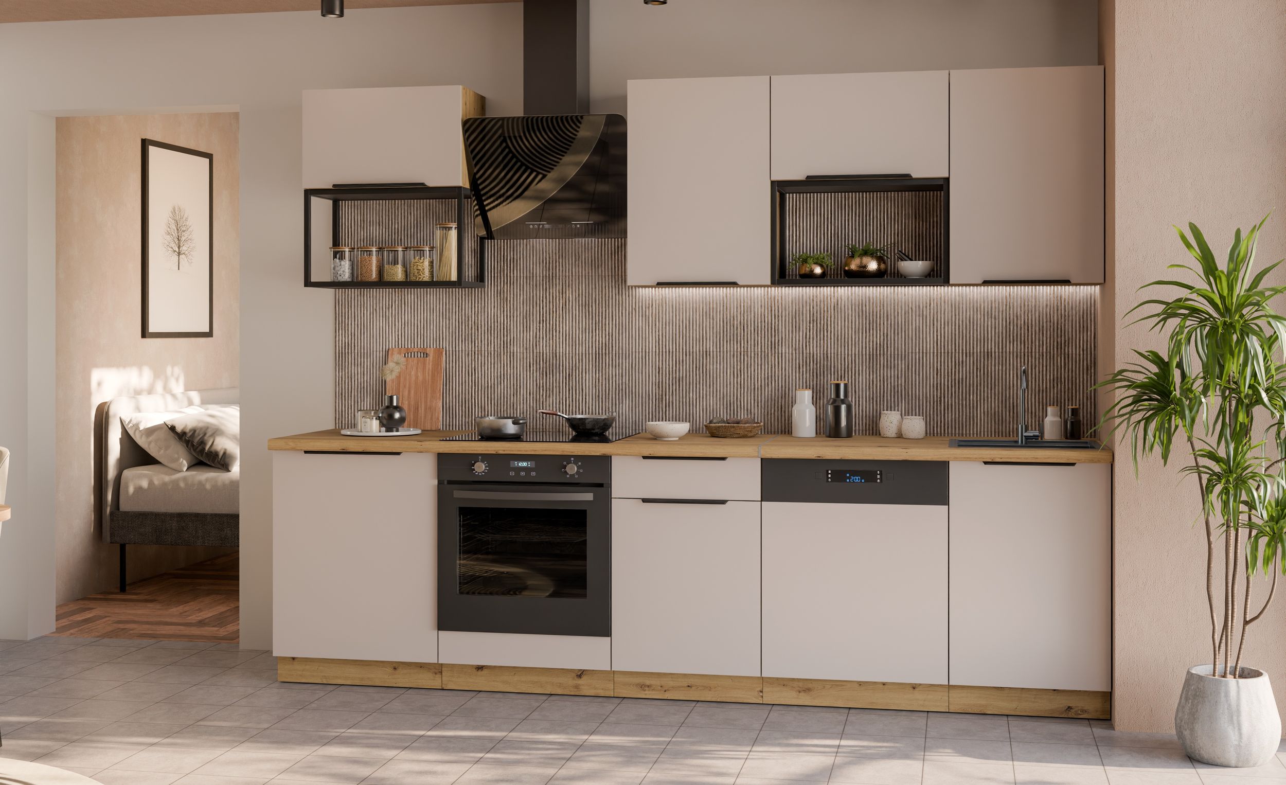 K&uuml;che SOLANO BASIC LOFT 280 K&uuml;chenzeile K&uuml;chenblock Einbauk&uuml;che Kaschmir Artisan 