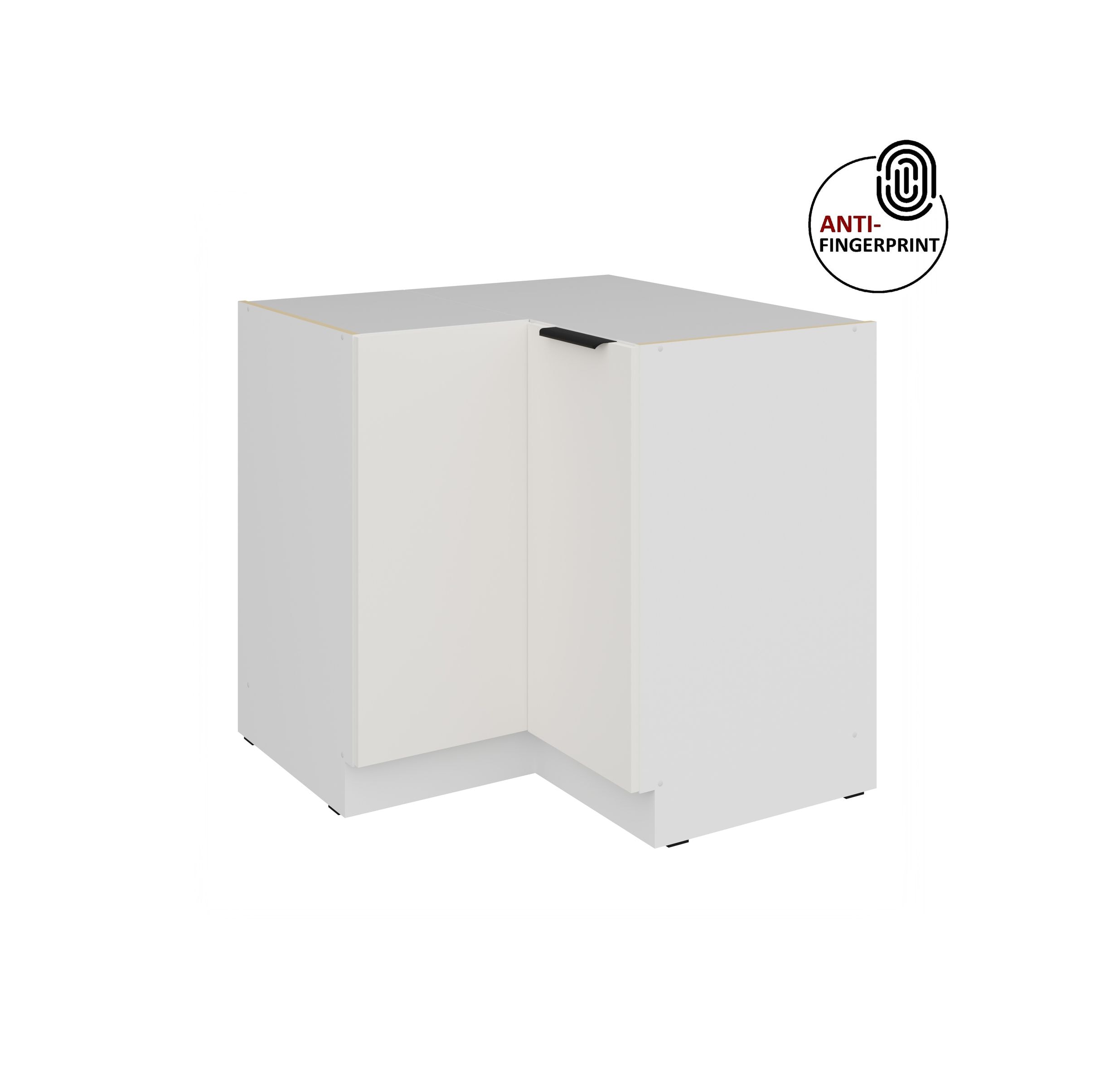 K&uuml;chen Eckschrank 90x90 K&uuml;che ARIA Weiss ultra matt Anti Fingerprint K&uuml;chenzeile 
