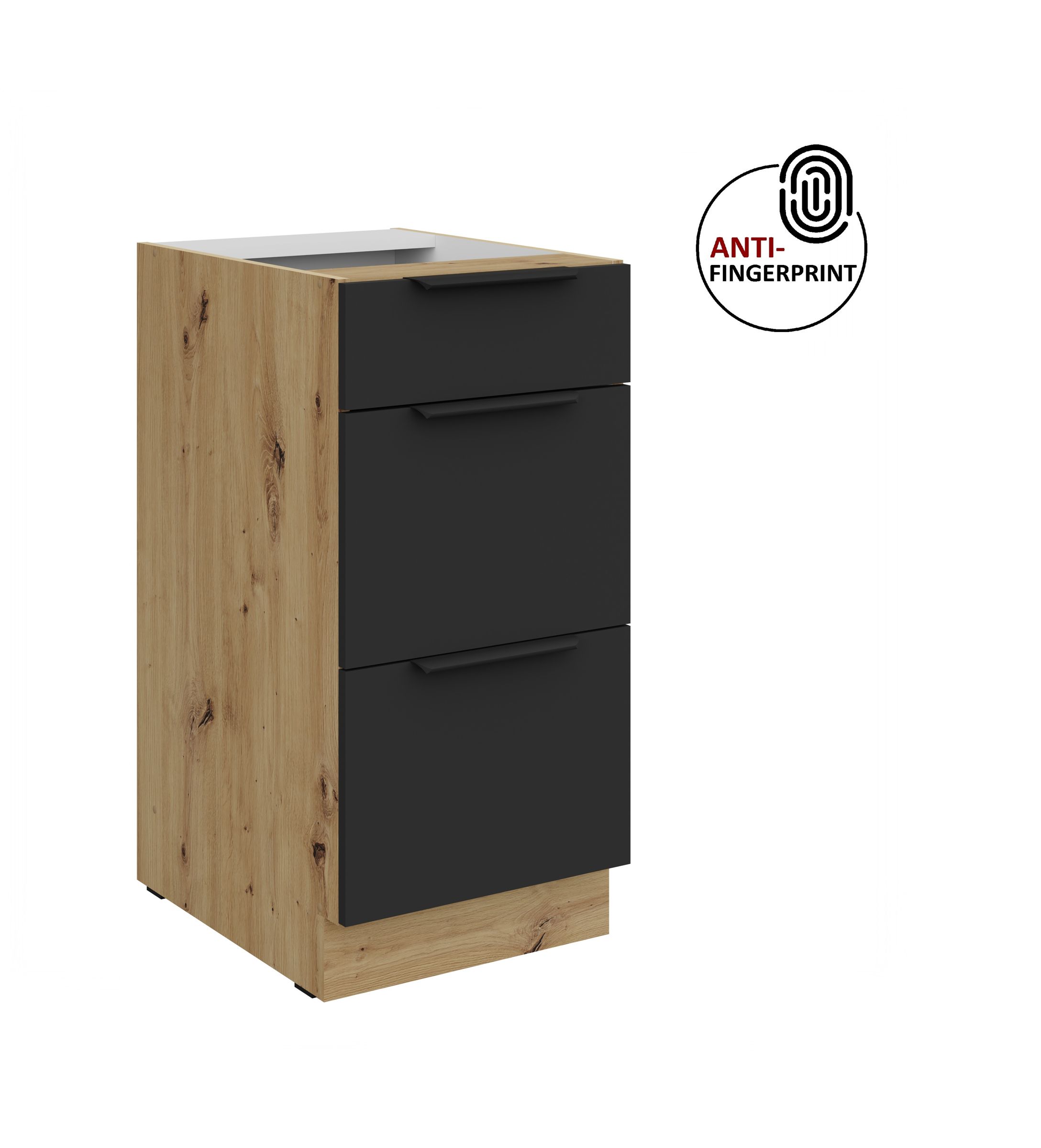 K&uuml;chen Unterschrank 40 K&uuml;che ARIA Schwarz matt Anti Fingerprint K&uuml;chenzeile 