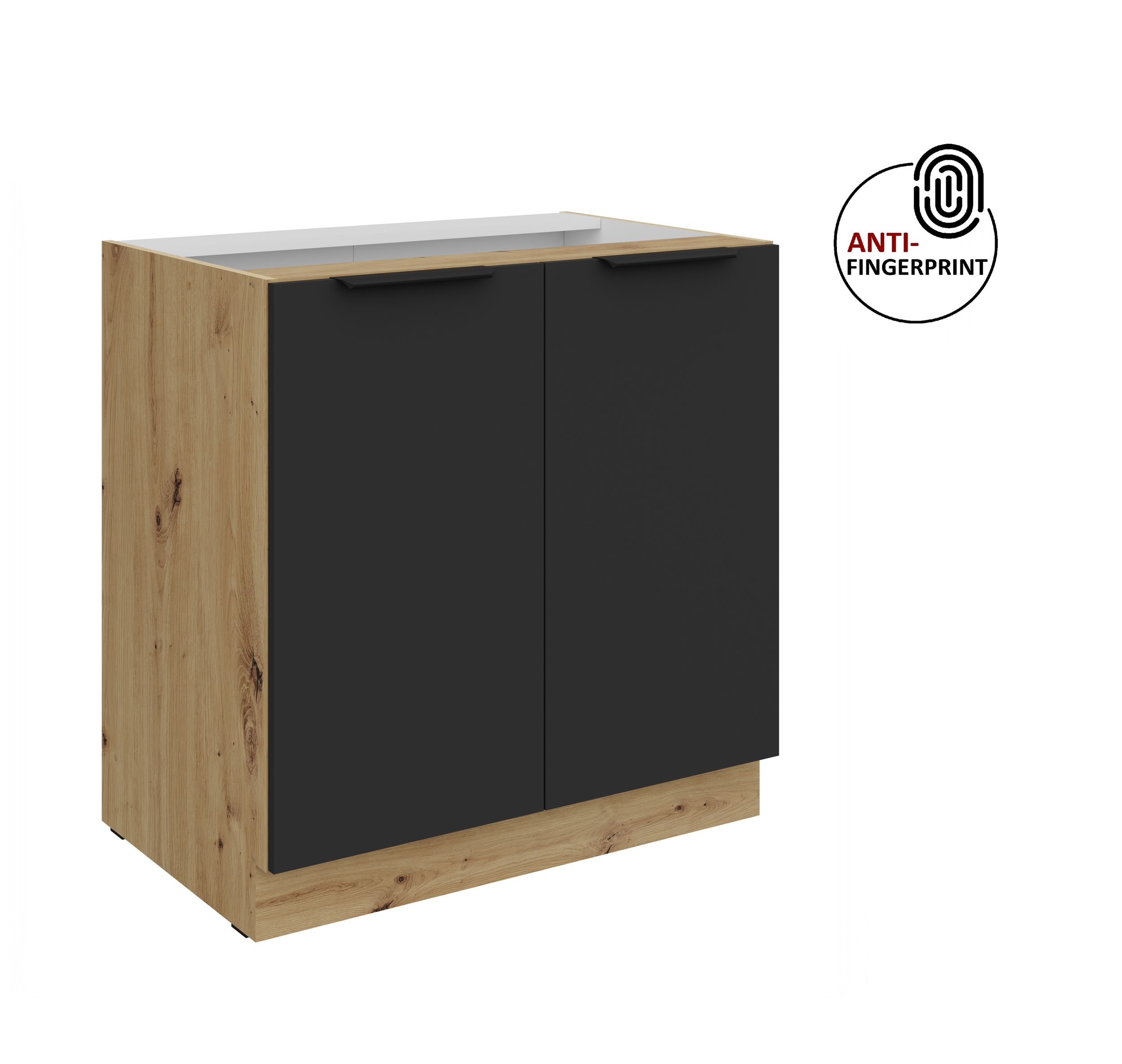 K&uuml;chen Unterschrank 80 K&uuml;che ARIA Schwarz matt Anti Fingerprint K&uuml;chenzeile 