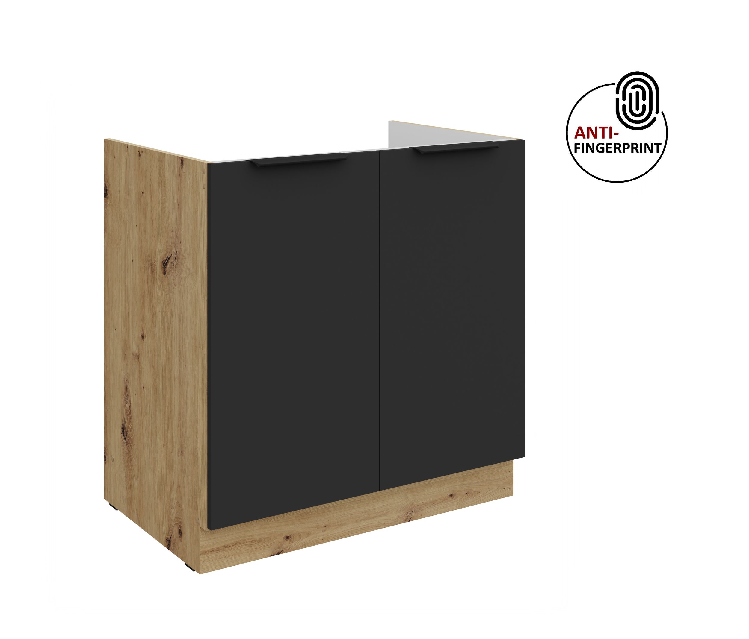 K&uuml;chen Sp&uuml;lenschrank 80 K&uuml;che ARIA Schwarz matt Anti Fingerprint K&uuml;chenzeile 