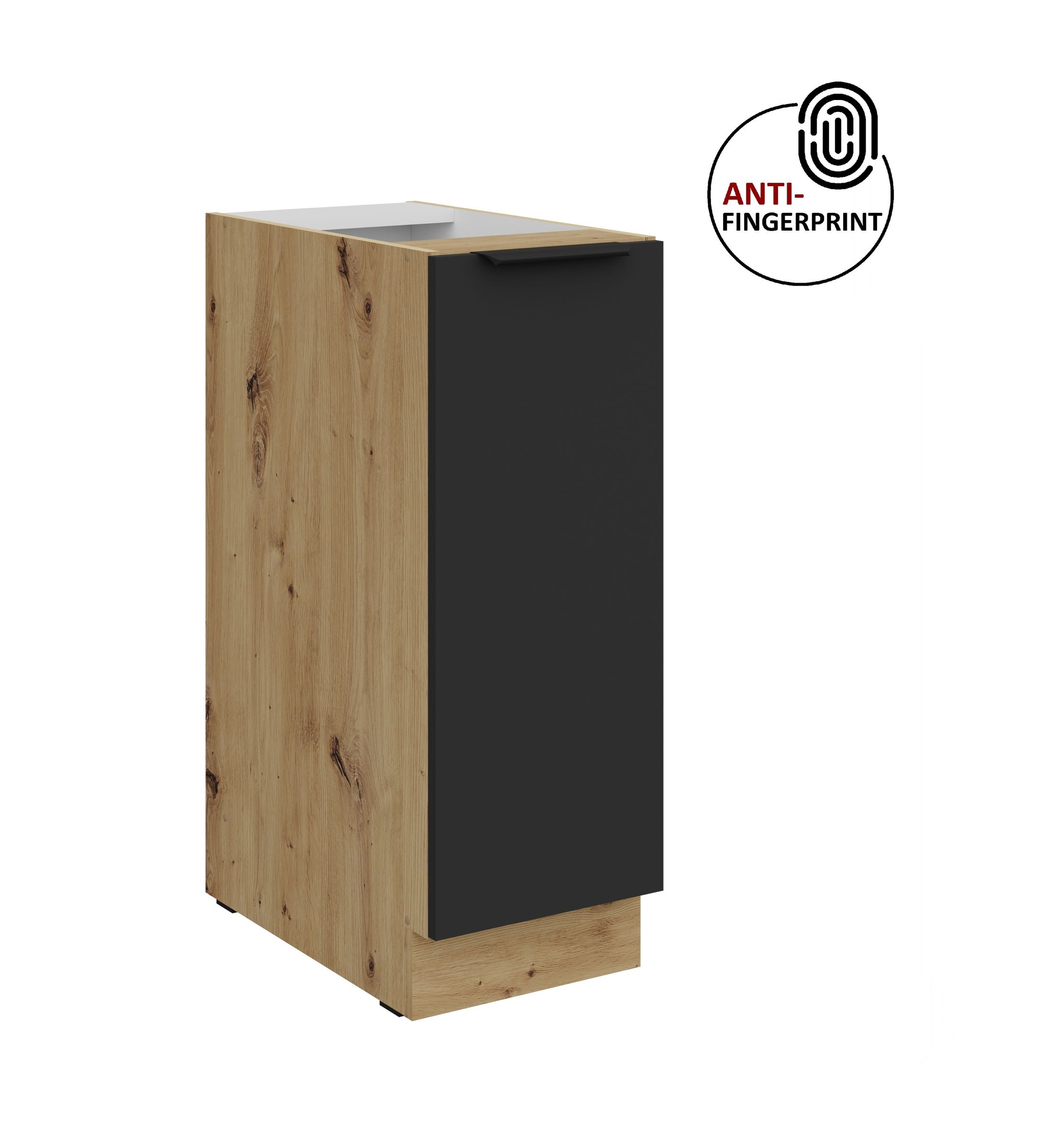 K&uuml;chen Unterschrank Schrankauszug 30 K&uuml;che ARIA Schwarz matt Anti Fingerprint 