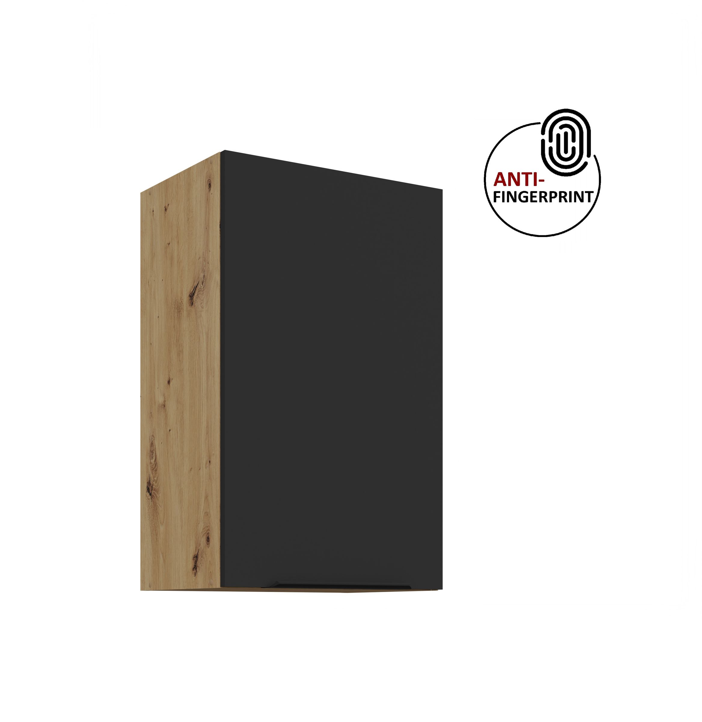 K&uuml;chen H&auml;ngeschrank 45 K&uuml;che ARIA Schwarz matt K&uuml;chenzeile Anti Fingerprint 