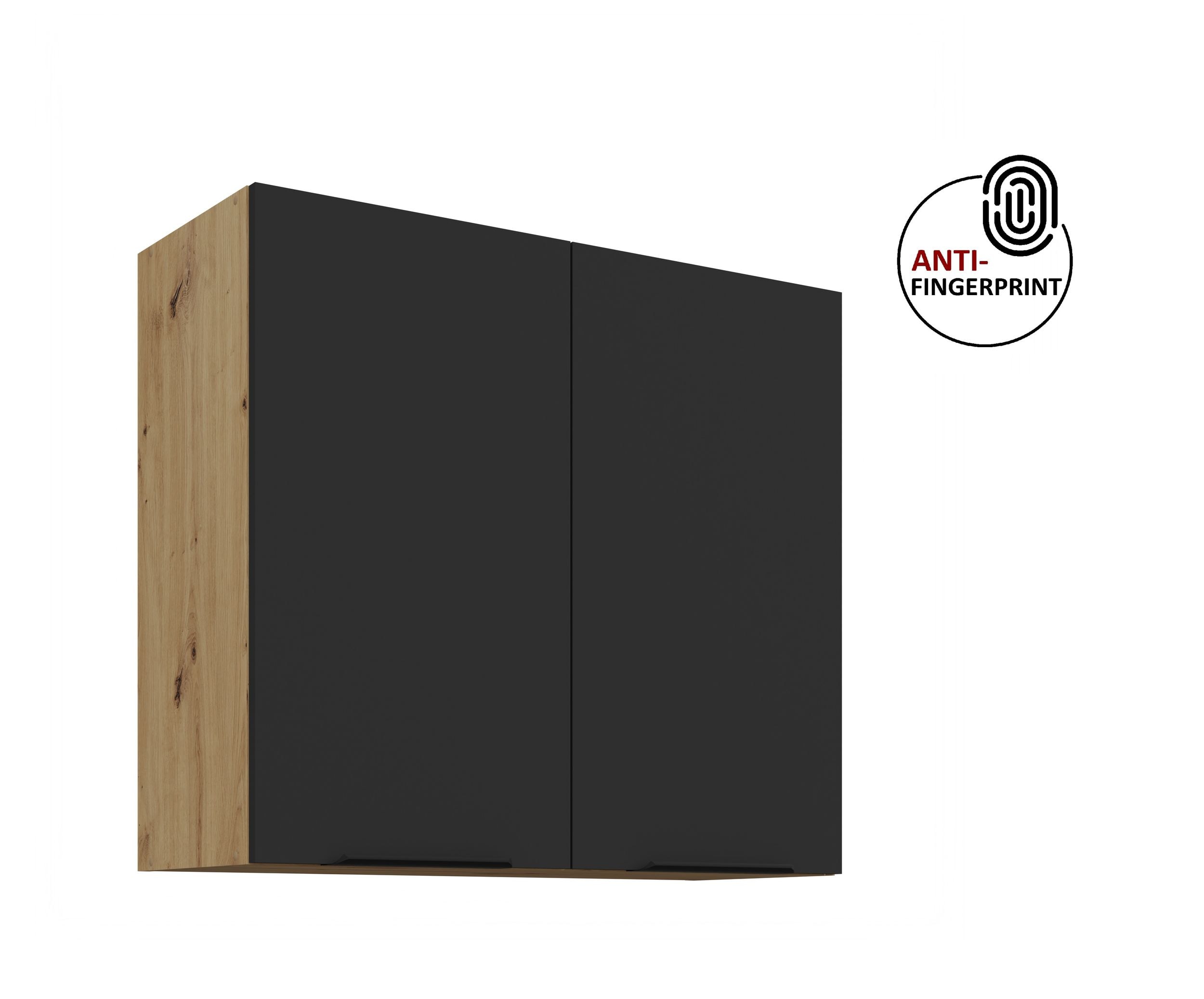 K&uuml;chen H&auml;ngeschrank 80 K&uuml;che ARIA Schwarz matt K&uuml;chenzeile Anti Fingerprint 