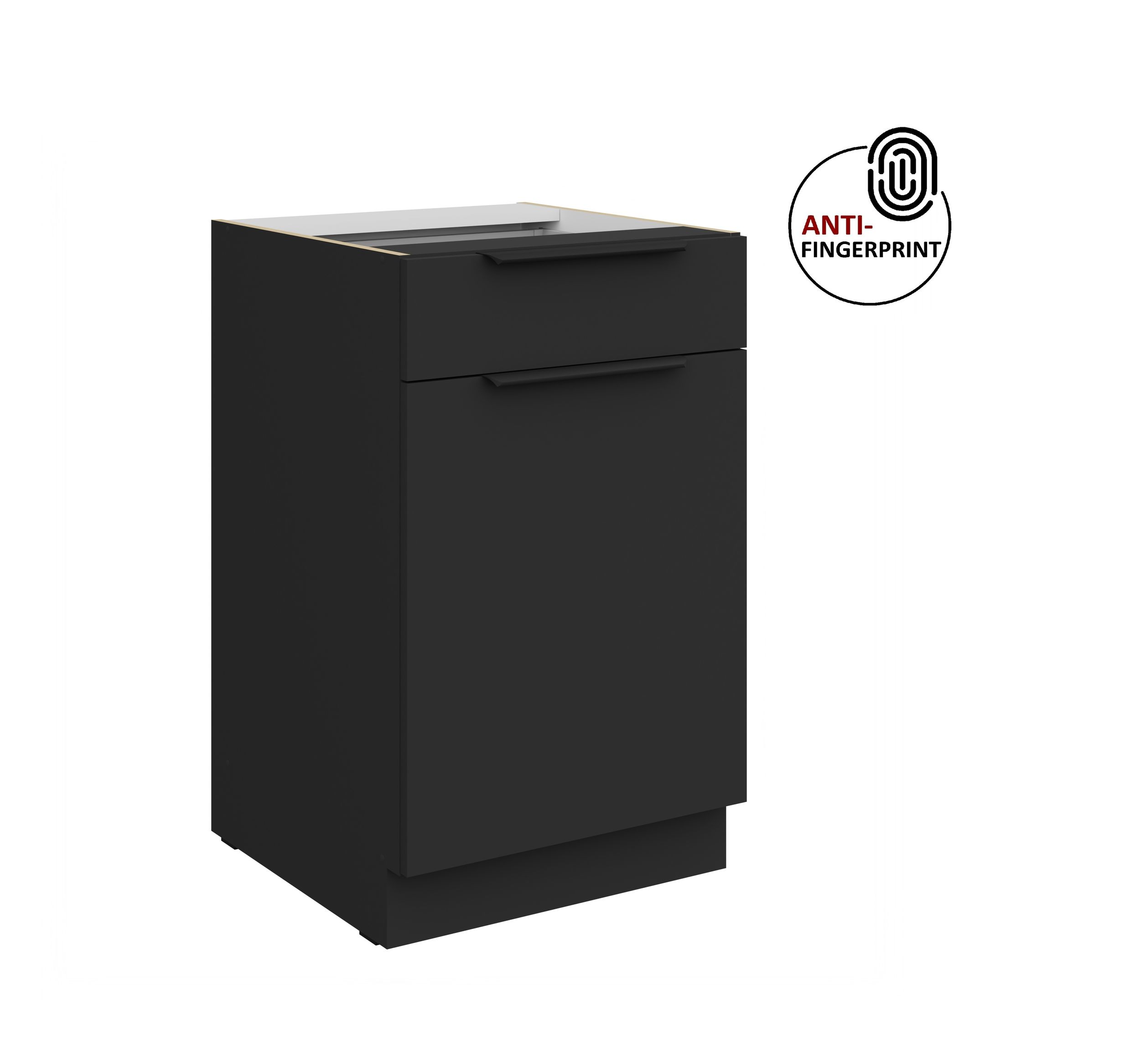 K&uuml;chen Unterschrank 50 K&uuml;che ARIA Schwarz matt Anti Fingerprint K&uuml;chenzeile 