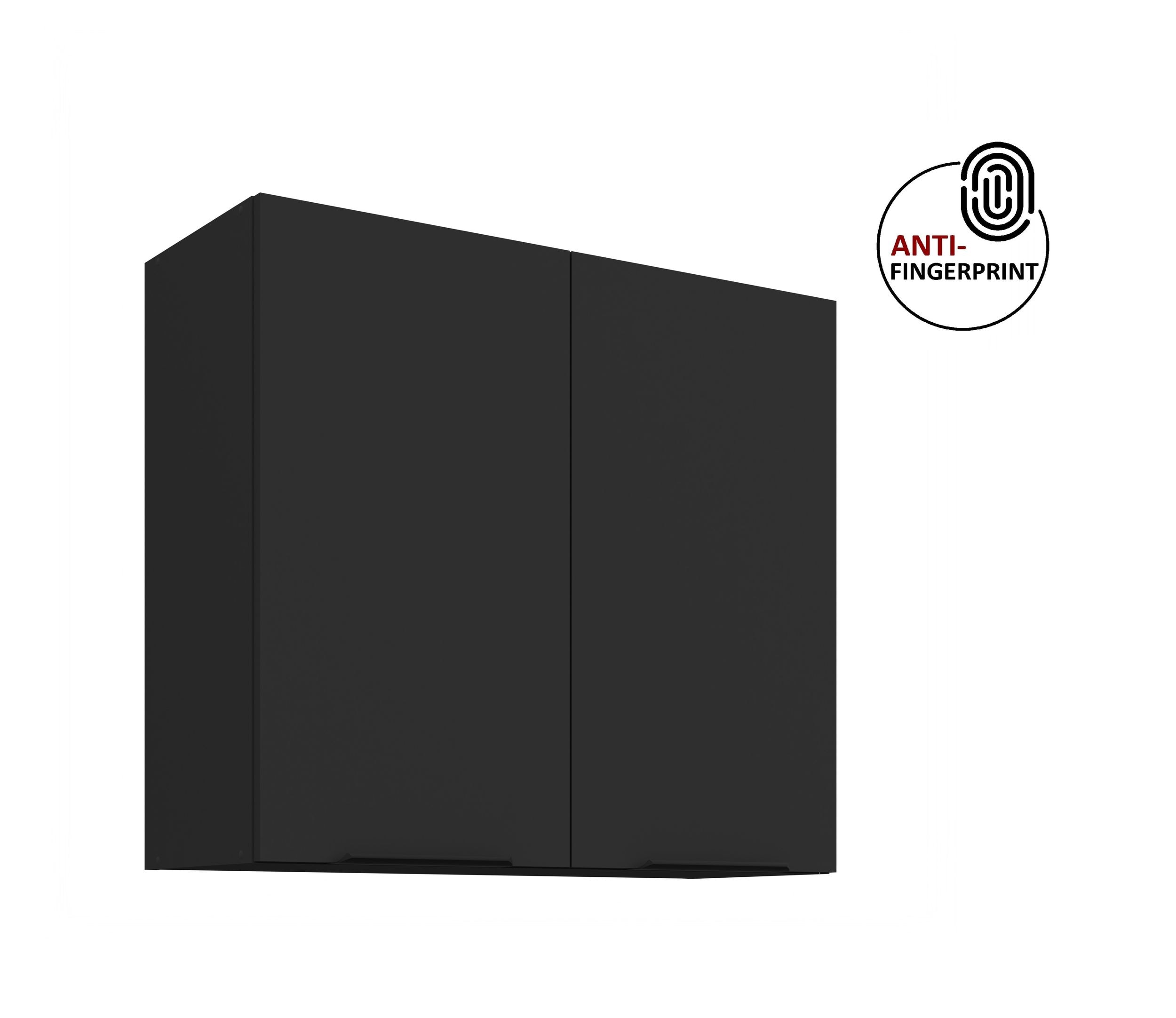K&uuml;chen H&auml;ngeschrank 80 K&uuml;che ARIA Schwarz matt K&uuml;chenzeile Anti Fingerprint 