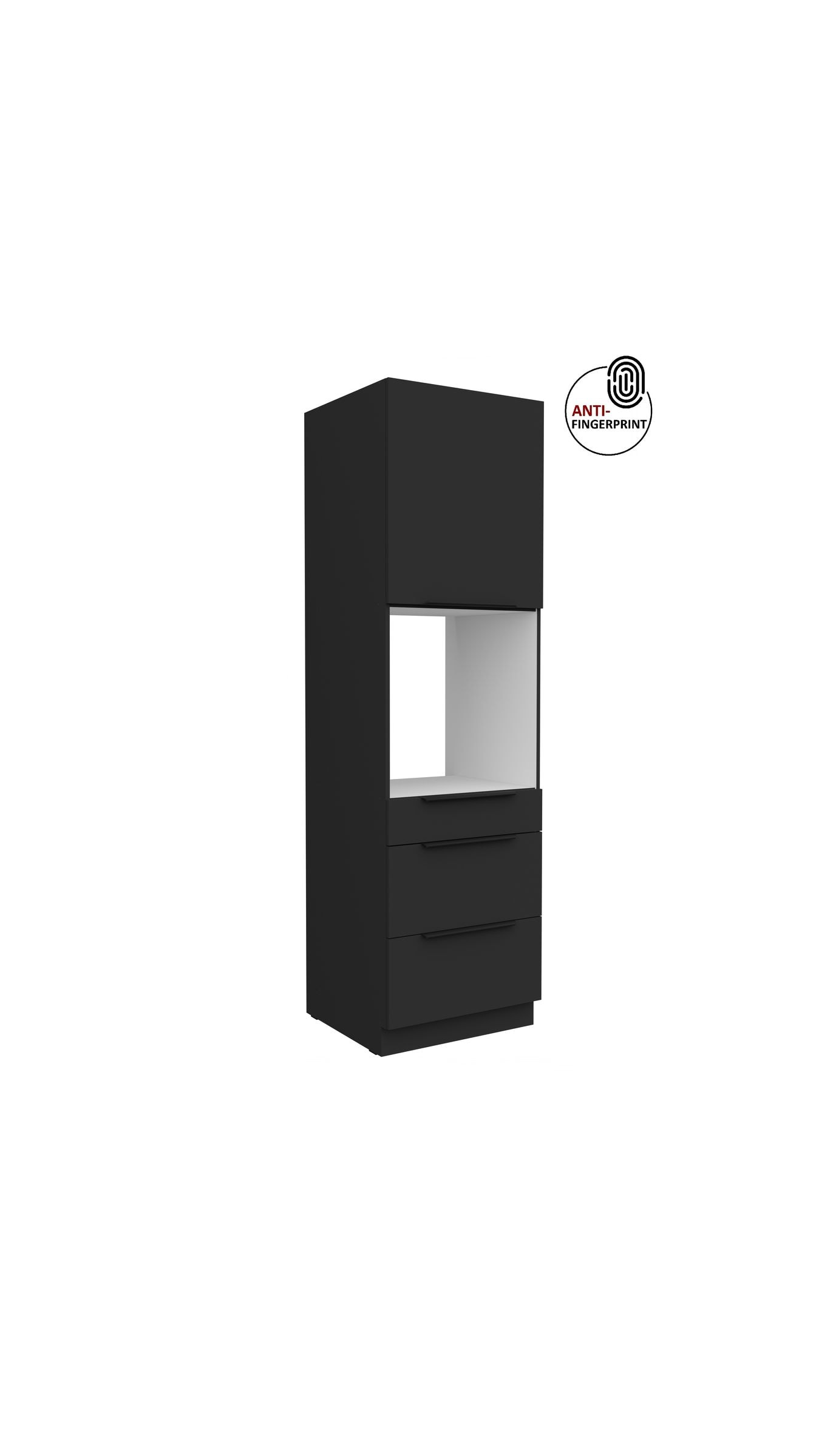 K&uuml;chen Hochschrank 60 cm K&uuml;che ARIA Schwarz matt Anti Fingerprint K&uuml;chenzeile 