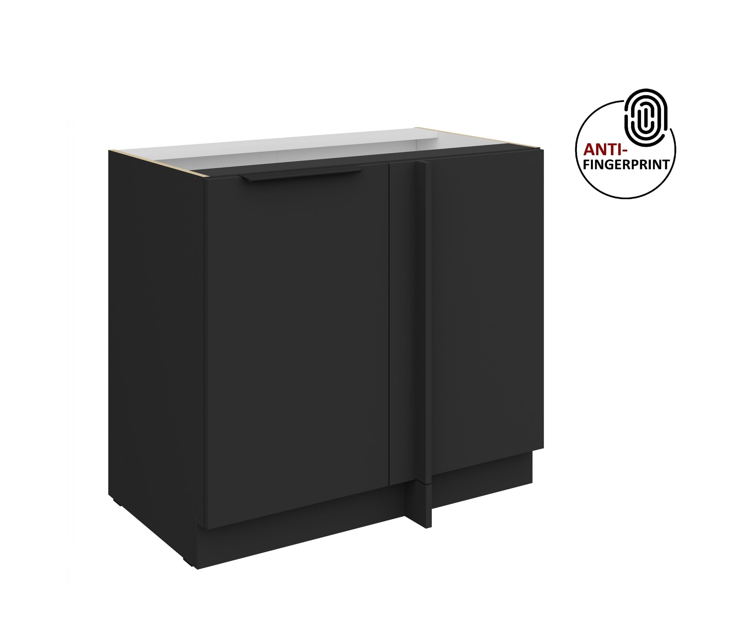 K&uuml;chen Eckschrank 105cm K&uuml;che ARIA Schwarz matt Anti Fingerprint K&uuml;chenzeile 
