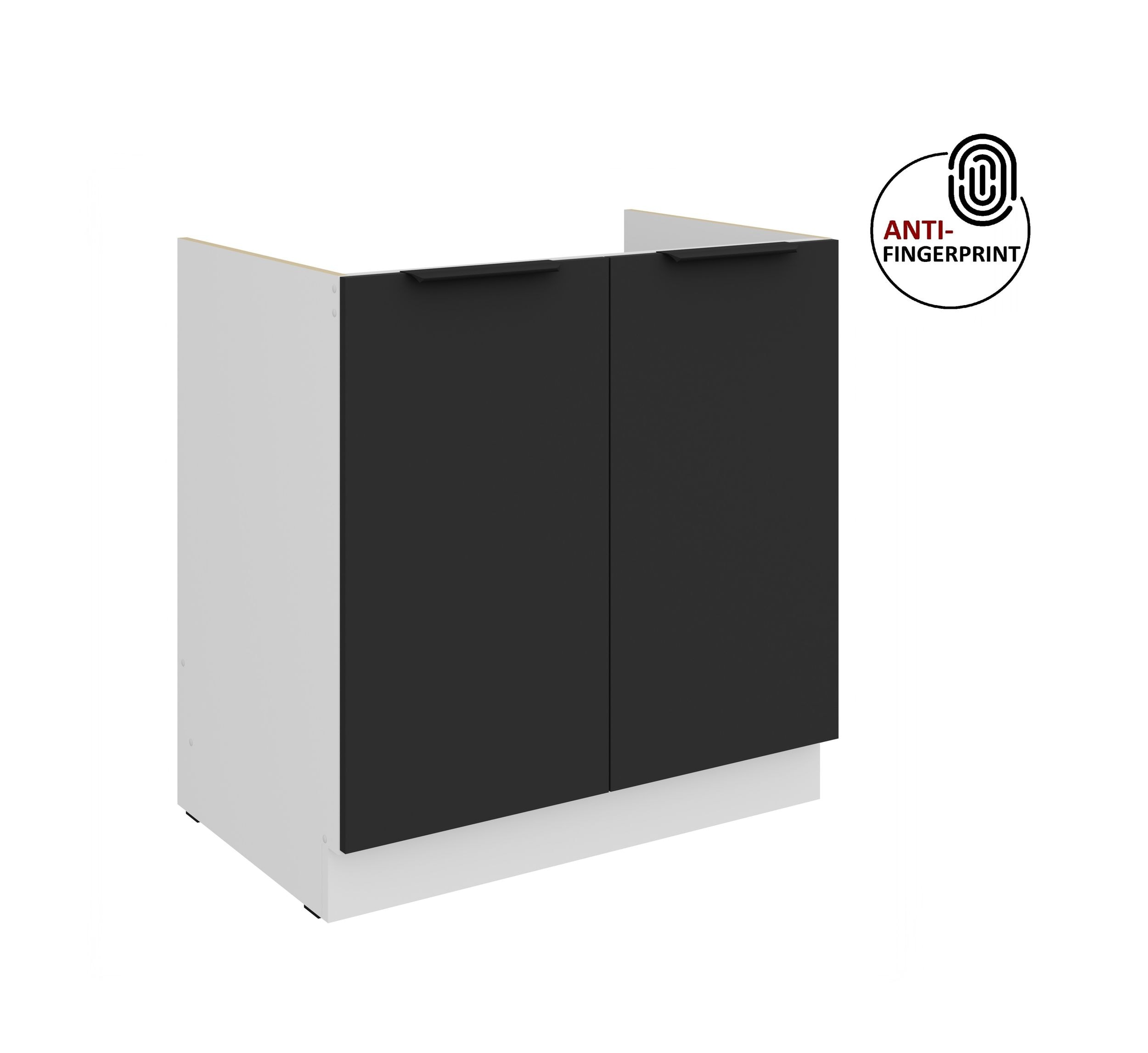 K&uuml;chen Sp&uuml;lenschrank 80 K&uuml;che ARIA Schwarz matt Anti Fingerprint K&uuml;chenzeile 