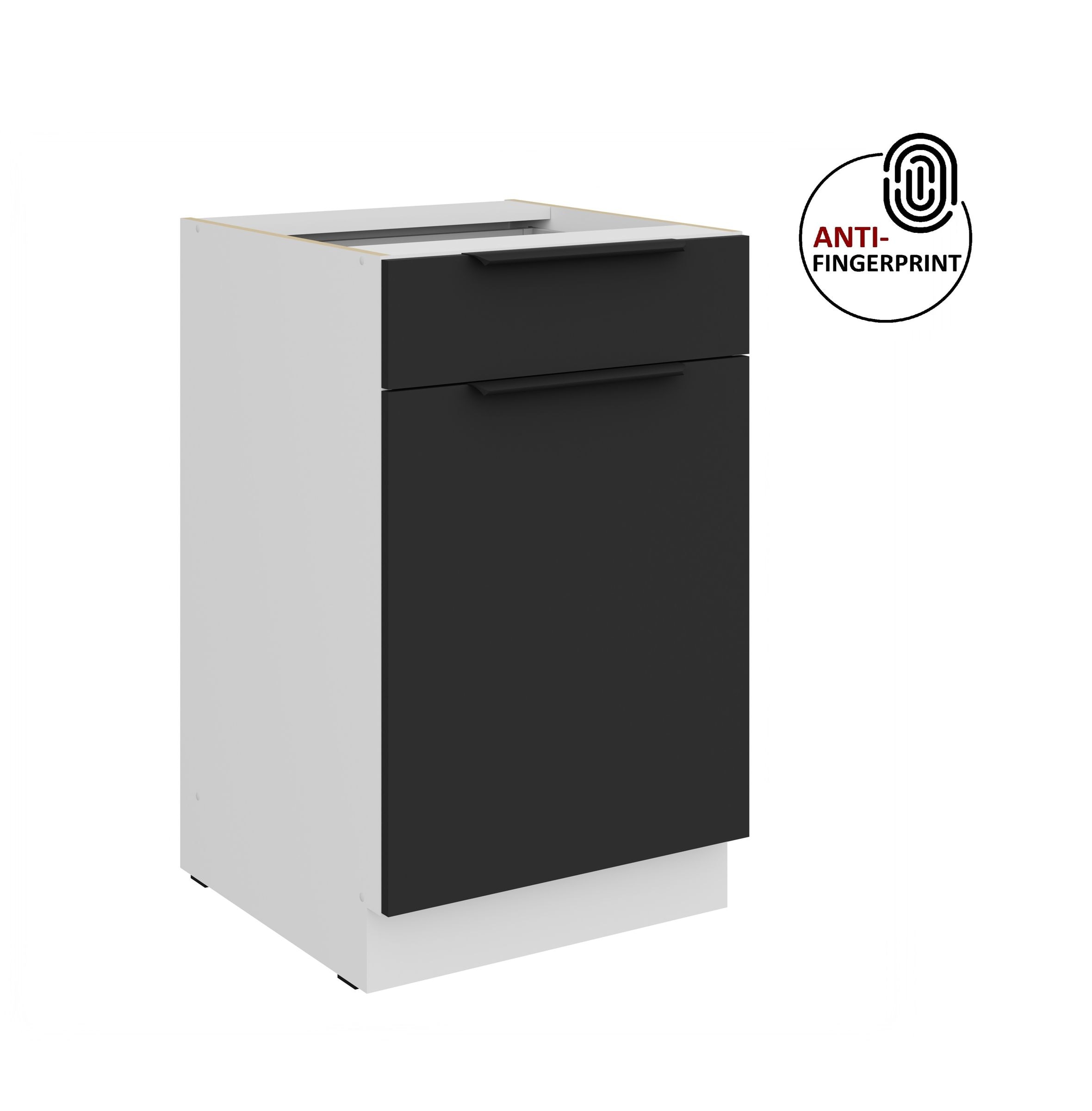 K&uuml;chen Unterschrank 50 cm K&uuml;che ARIA Schwarz matt Anti Fingerprint K&uuml;chenzeile 