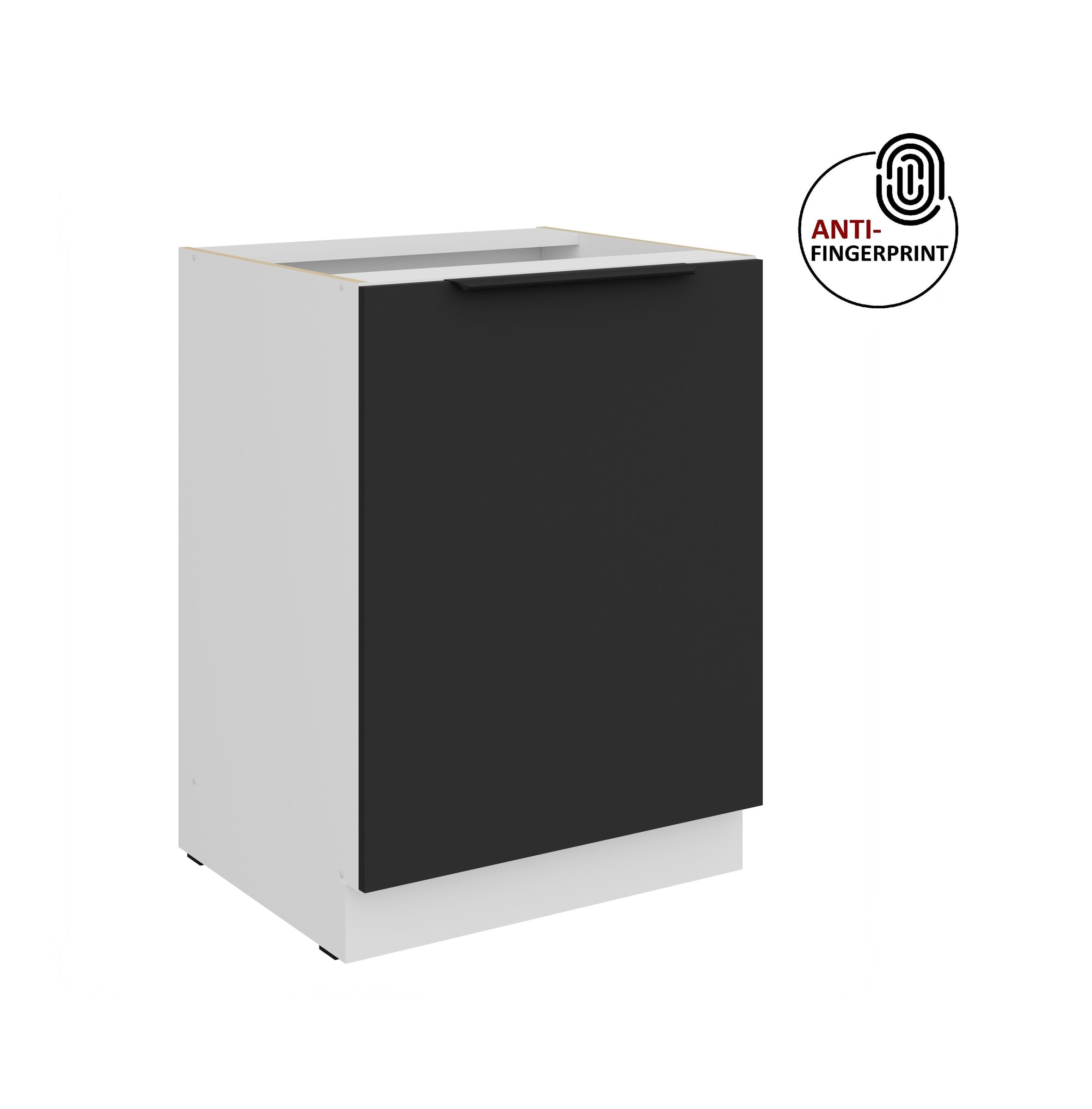 K&uuml;chen Unterschrank 60 cm K&uuml;che ARIA Schwarz matt Anti Fingerprint K&uuml;chenzeile 