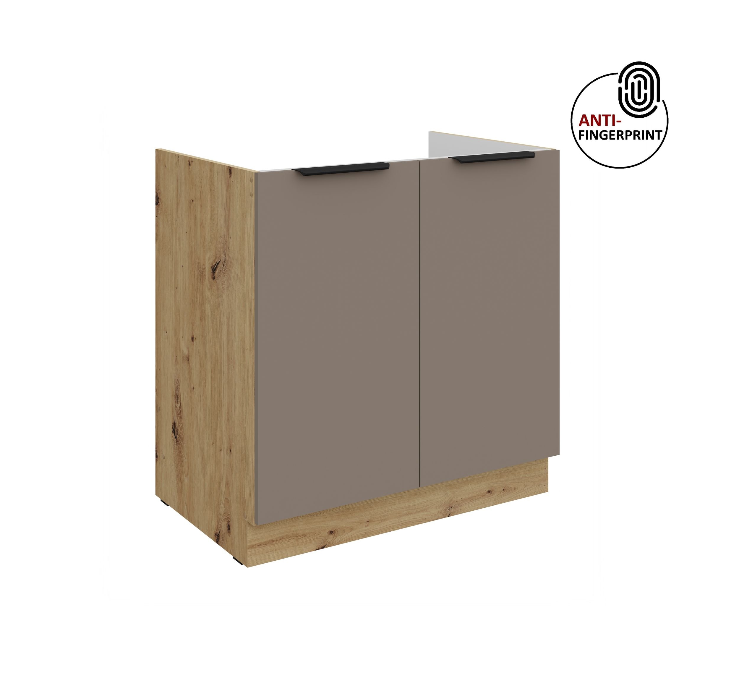K&uuml;chen Sp&uuml;lenschrank 80 K&uuml;che ARIA Sandgrau matt Anti Fingerprint K&uuml;chenzeile 