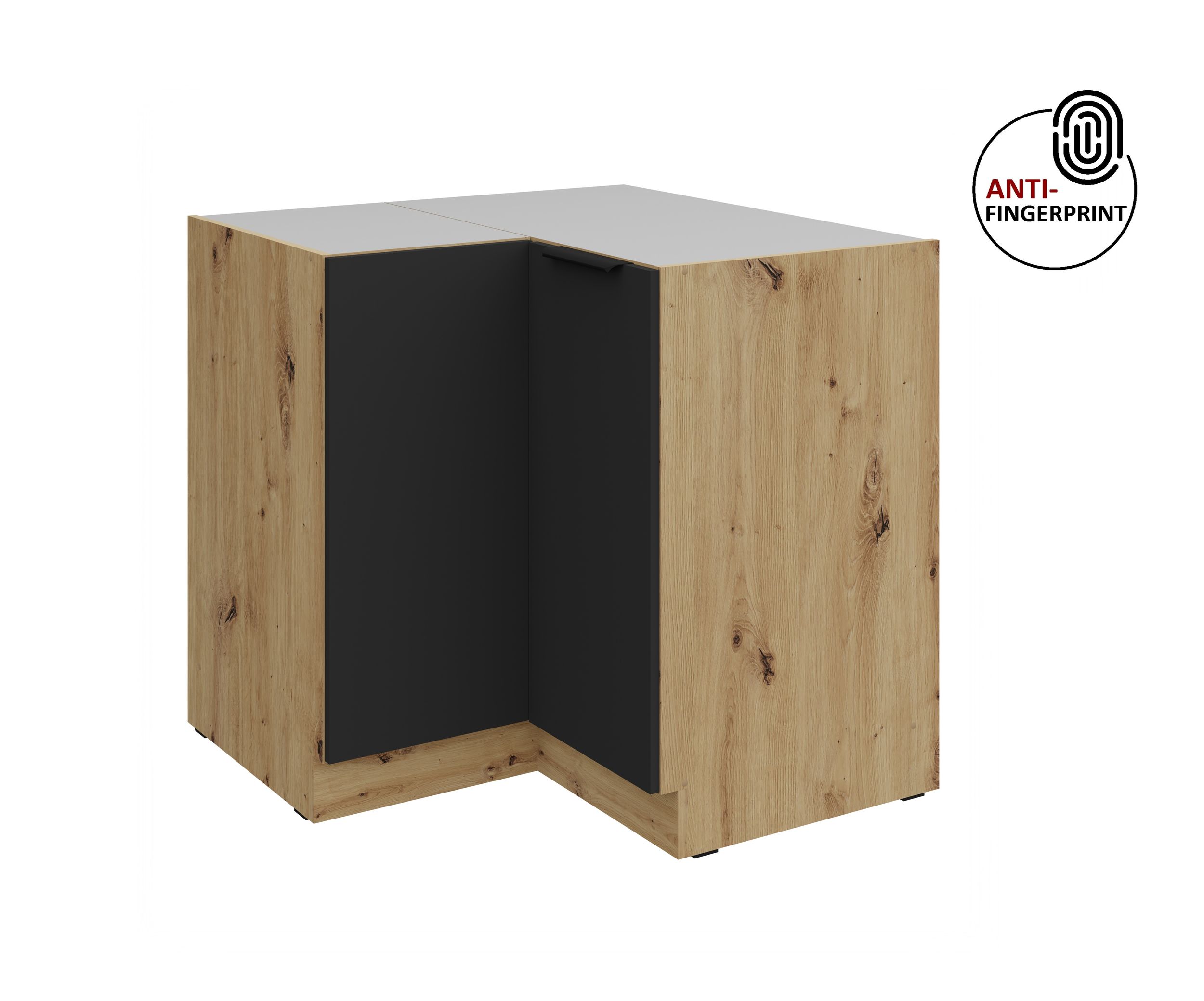 K&uuml;chen Eckschrank 90x90 K&uuml;che ARIA Schwarz matt Anti Fingerprint K&uuml;chenzeile 