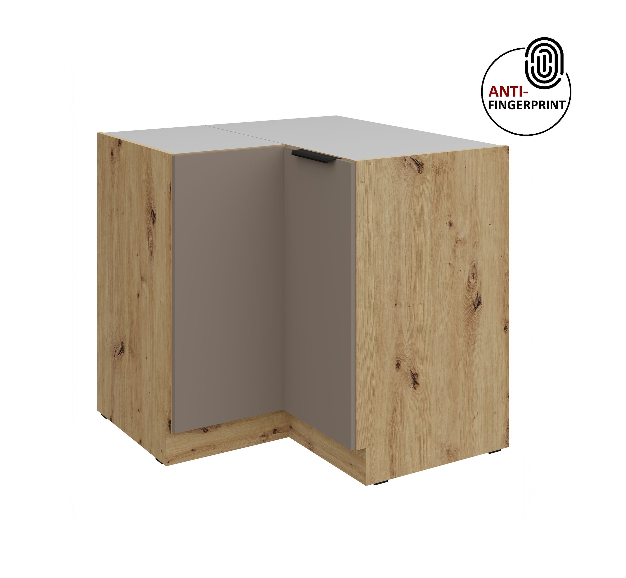 K&uuml;chen Eckschrank 90x90 K&uuml;che ARIA Sandgrau matt Anti Fingerprint K&uuml;chenzeile 