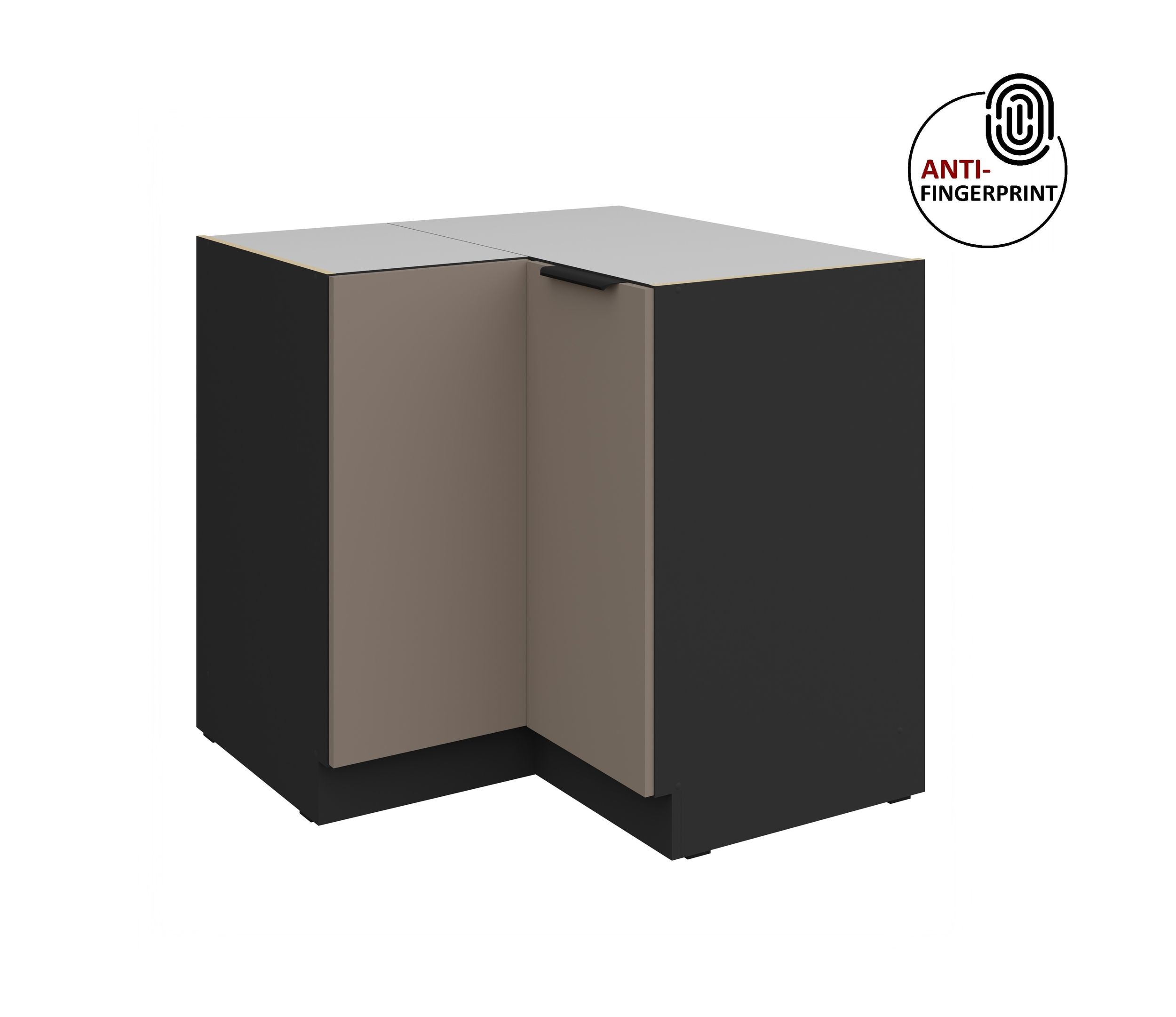 K&uuml;chen Eckschrank 90x90 K&uuml;che ARIA Sandgrau matt Anti Fingerprint K&uuml;chenzeile 