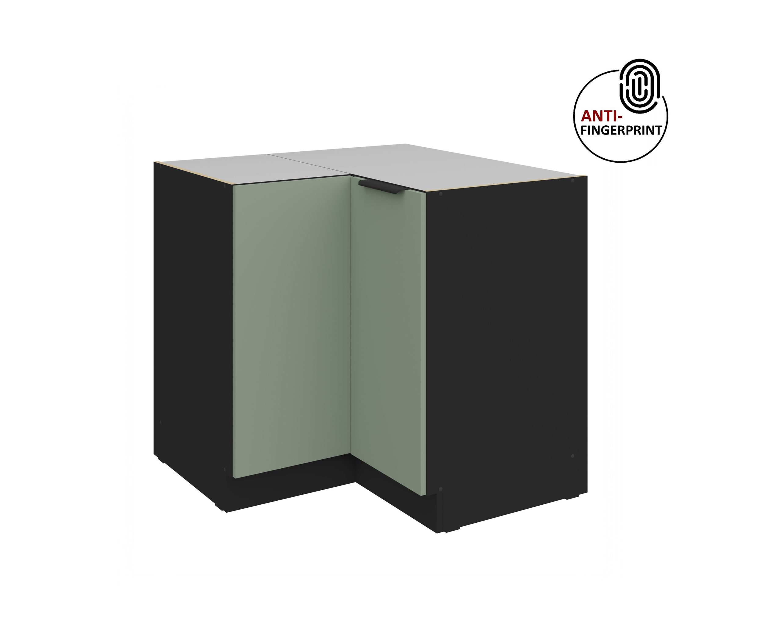 K&uuml;chen Eckschrank 90x90 K&uuml;che ARIA Aquamarin matt Anti Fingerprint K&uuml;chenzeile 