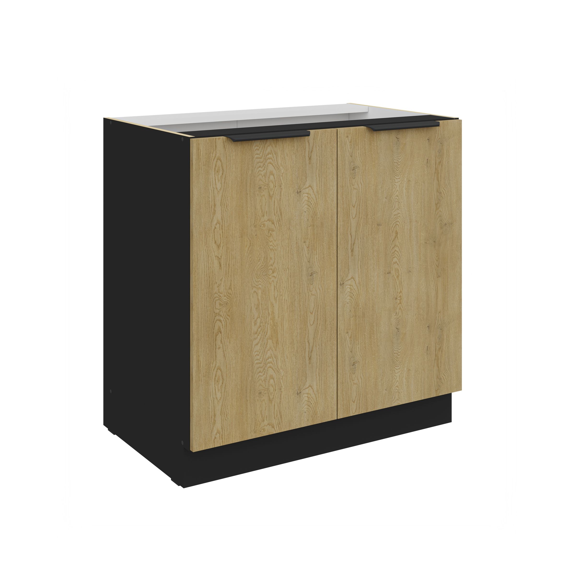 K&uuml;chen Unterschrank 80 cm CREMONA Eiche + Schwarz K&uuml;che K&uuml;chenzeile K&uuml;chenblock 