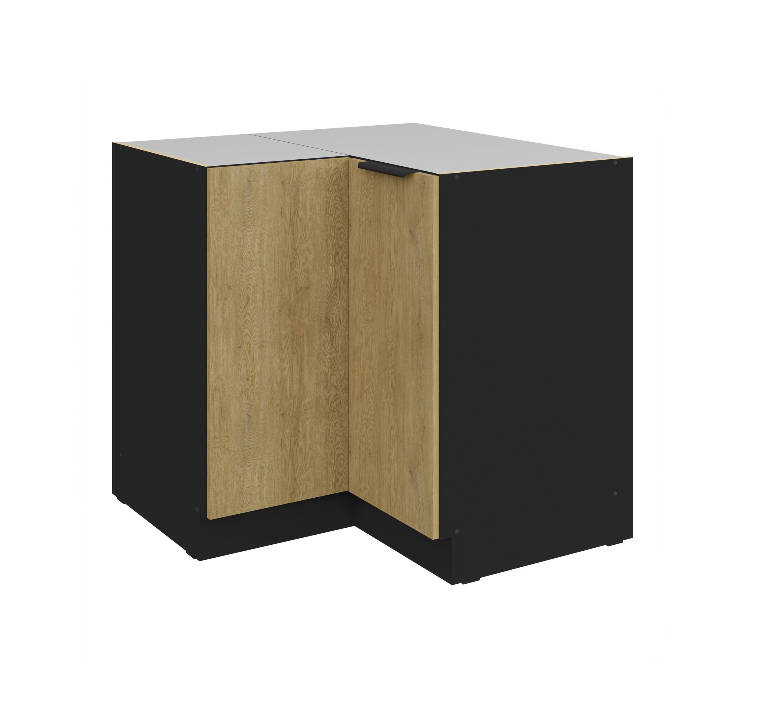 K&uuml;chen Eckunterschrank 90x90 cm CREMONA Eiche hell + Schwarz K&uuml;che K&uuml;chenzeile 