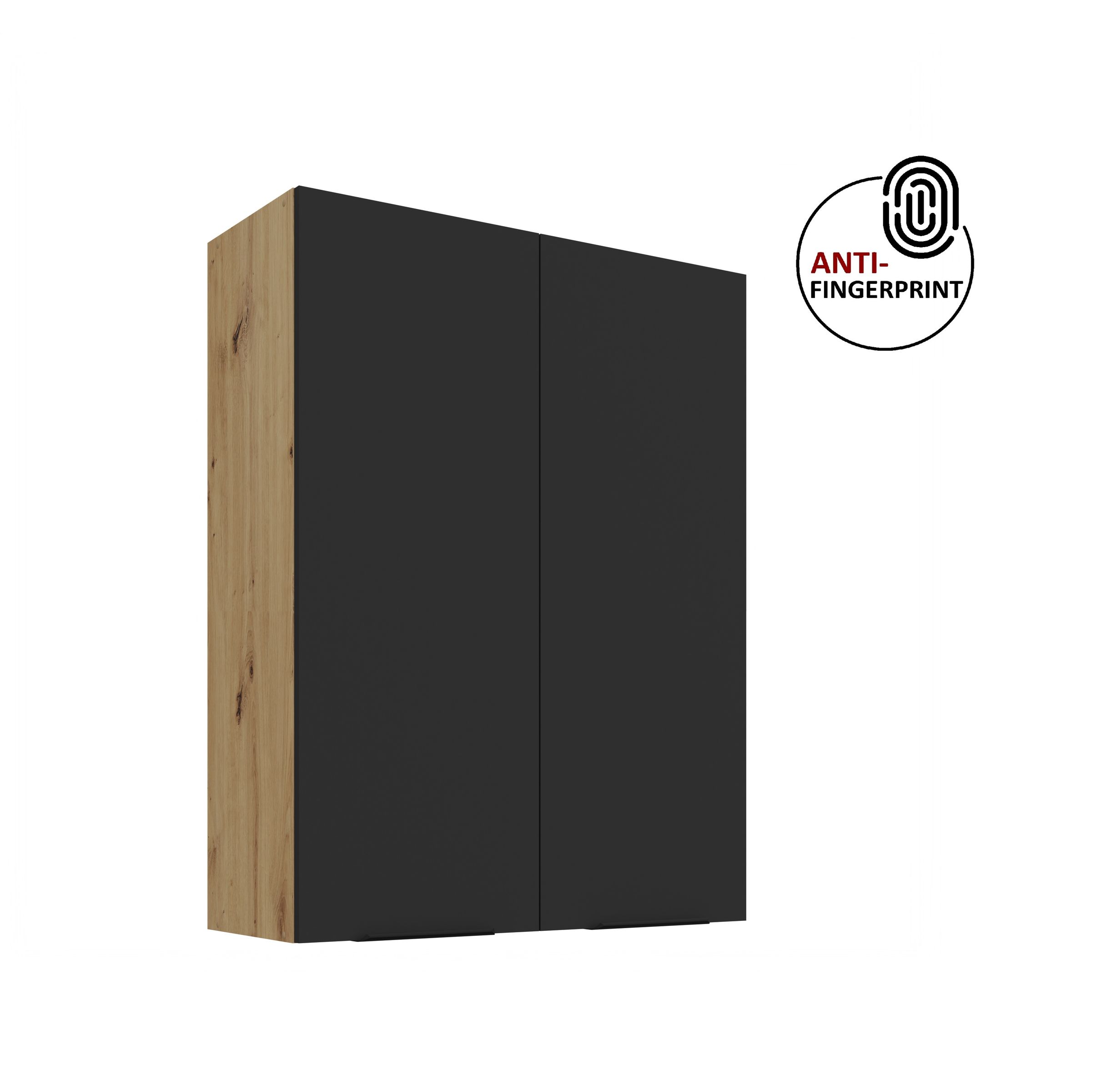 K&uuml;che ARIA H&auml;ngeschrank 80 cm H&ouml;he 90 cm Schwarz K&uuml;chenzeile Anti Fingerprint 