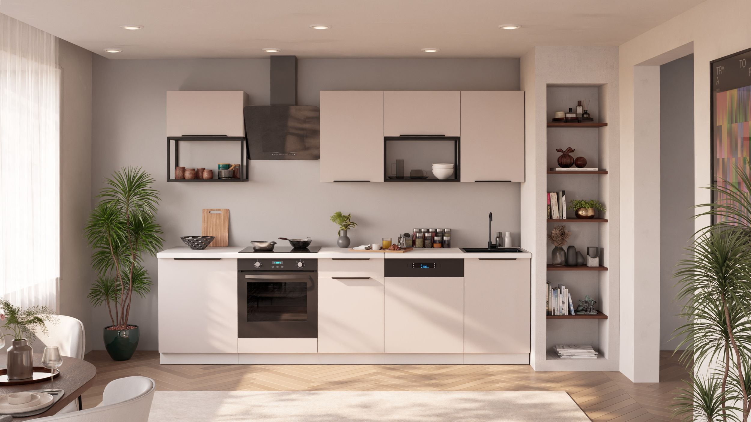 K&uuml;che COMO BASIC LOFT 280 cm K&uuml;chenzeile K&uuml;chenblock Einbauk&uuml;che Kaschmir + Wei&szlig; 