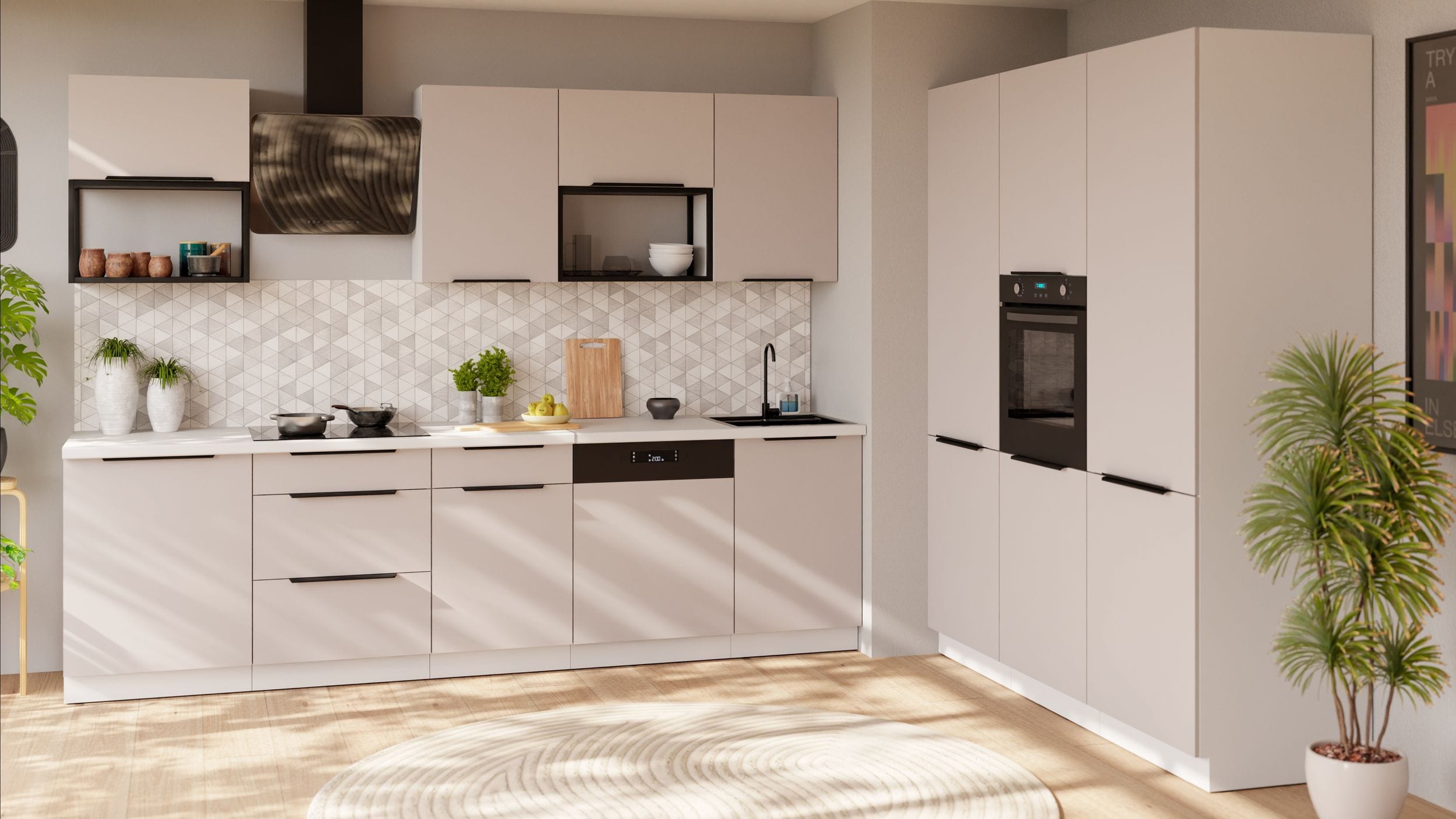K&uuml;che COMO LOFT 280 + 180 cm K&uuml;chenzeile K&uuml;chenblock Einbauk&uuml;che Kaschmir Wei&szlig; 