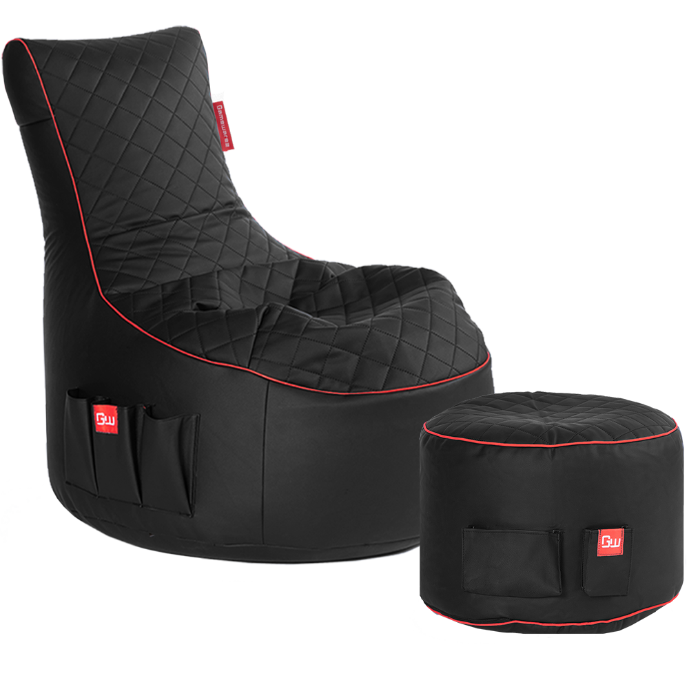 Gaming Sitzsack Bundle Classic - Kunstleder Crimson Hurricane Bundle (Schwarz/Rot) 