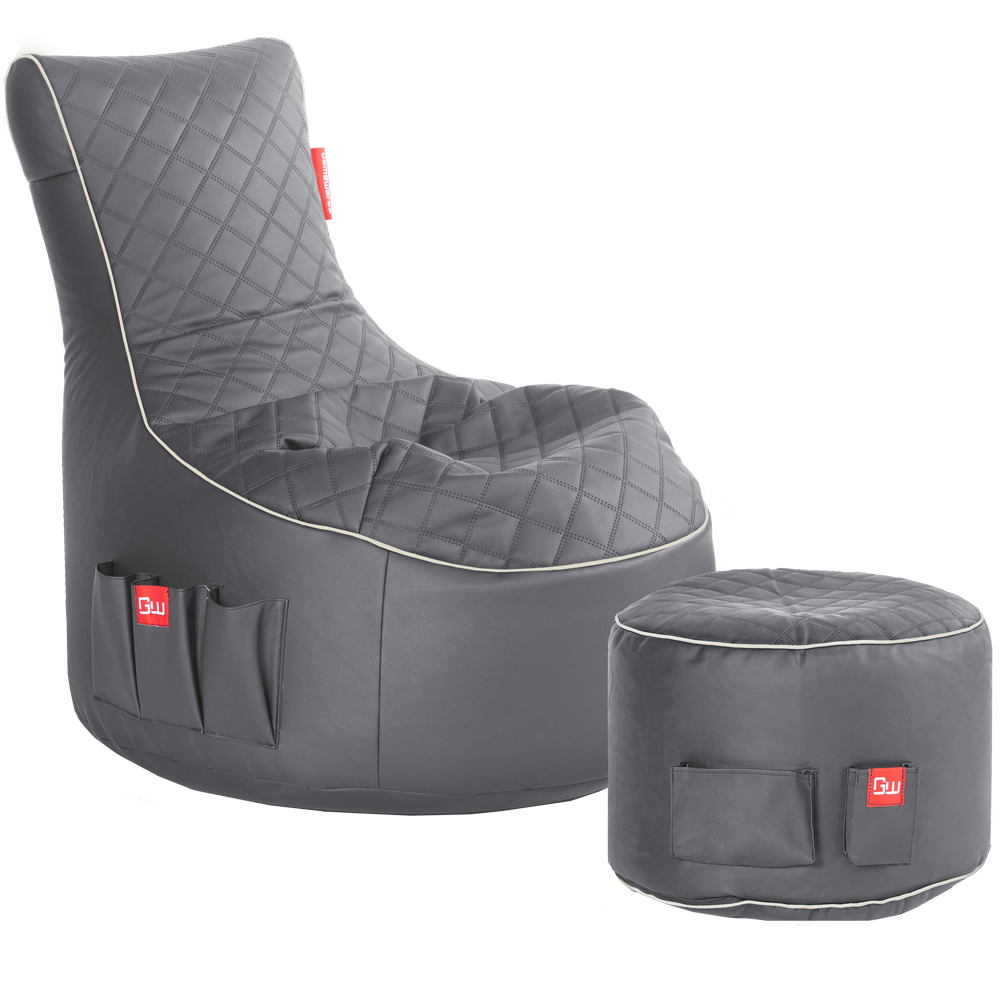Gaming Sitzsack Bundle Classic - Kunstleder Granite Hurricane (Hellgrau/Wei&szlig;) 