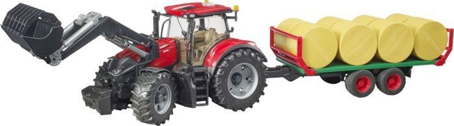 Bruder bruder 03198 Case IH Optum 300CVX mit Frontlader, Ballentransport + 8 Rundballen 