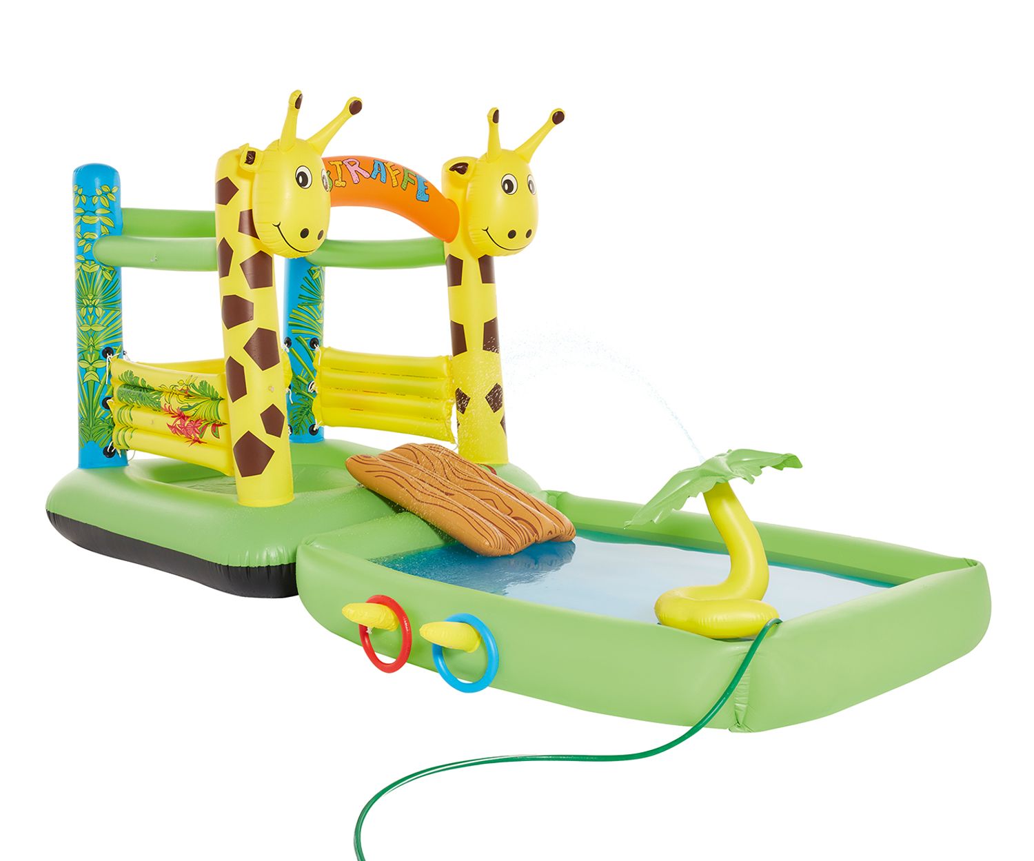 Wehncke H&uuml;pfburg und Spielpool Giraffe mit Rutsche und Palme mit Spr&uuml;hfunktion 