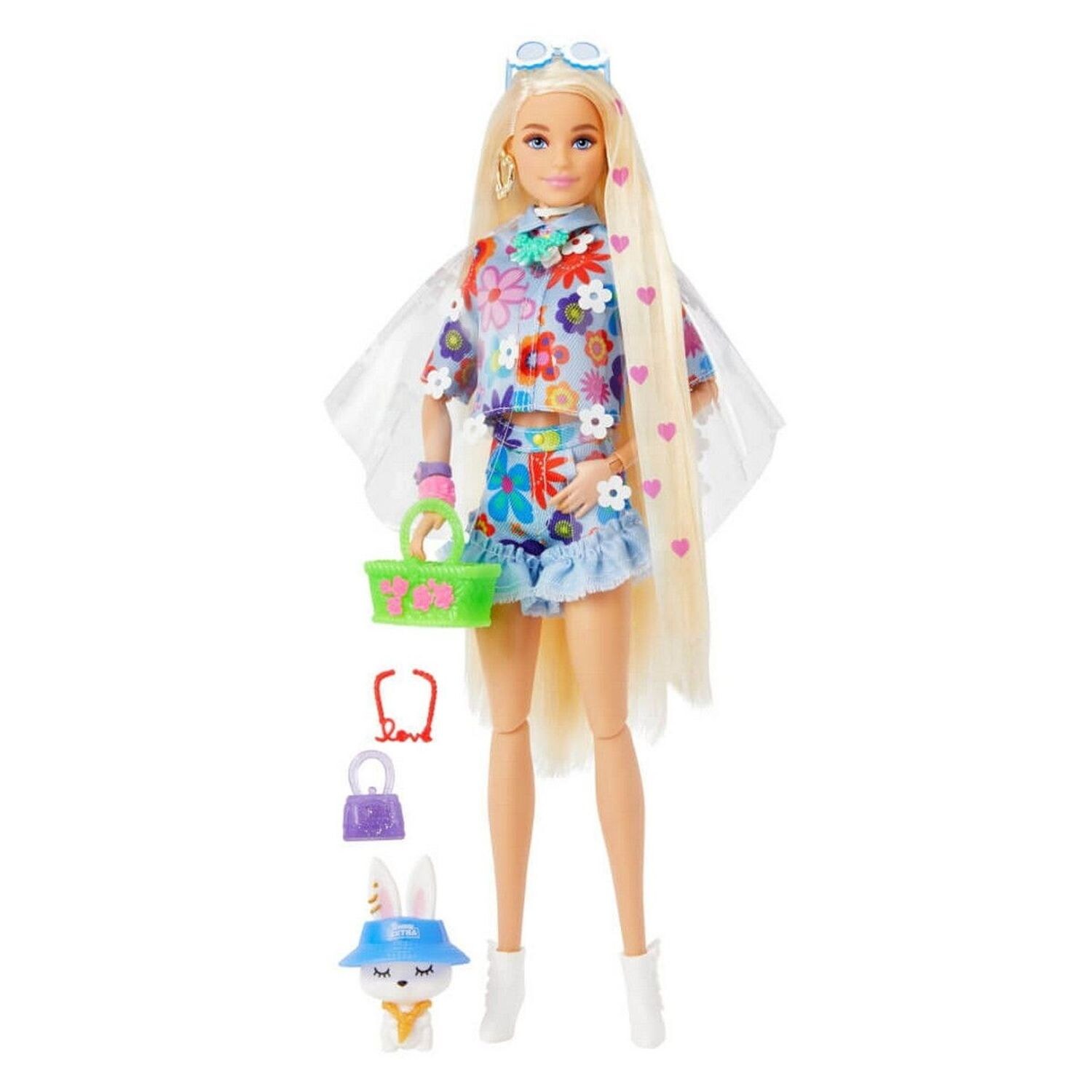 Muñeca Barbie extra flores articulada rubia flower power con mascota Mattel (HDJ45)
