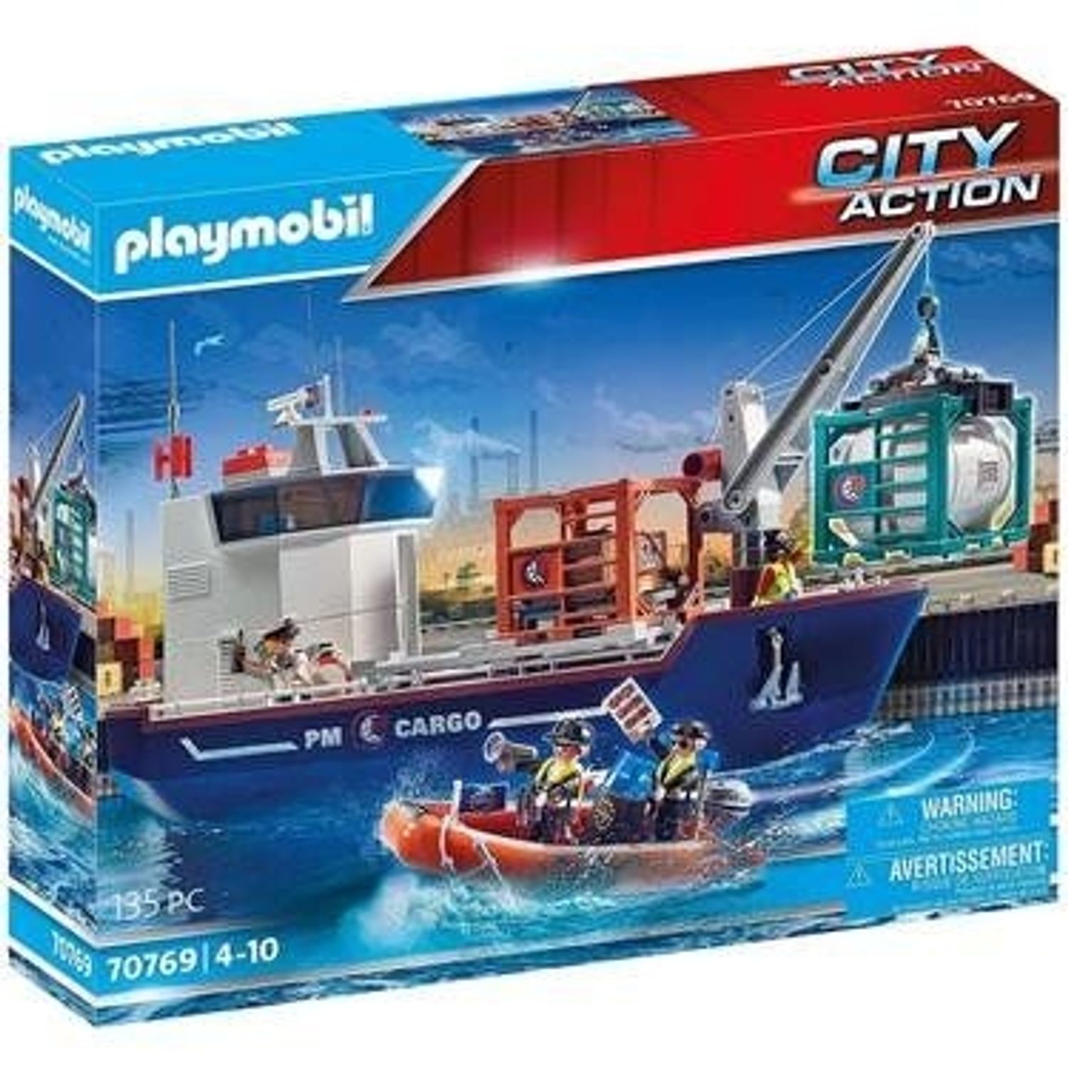 Playmobil Gro&szlig;es Containerschiff mit Zollboot 