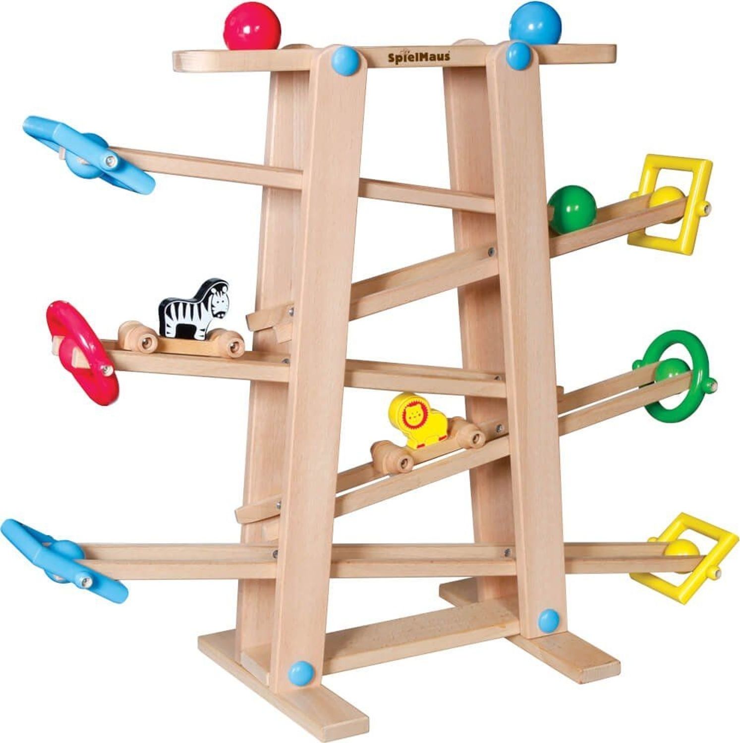SpielMaus Holz Kugelbahn mit Rollelementen 
