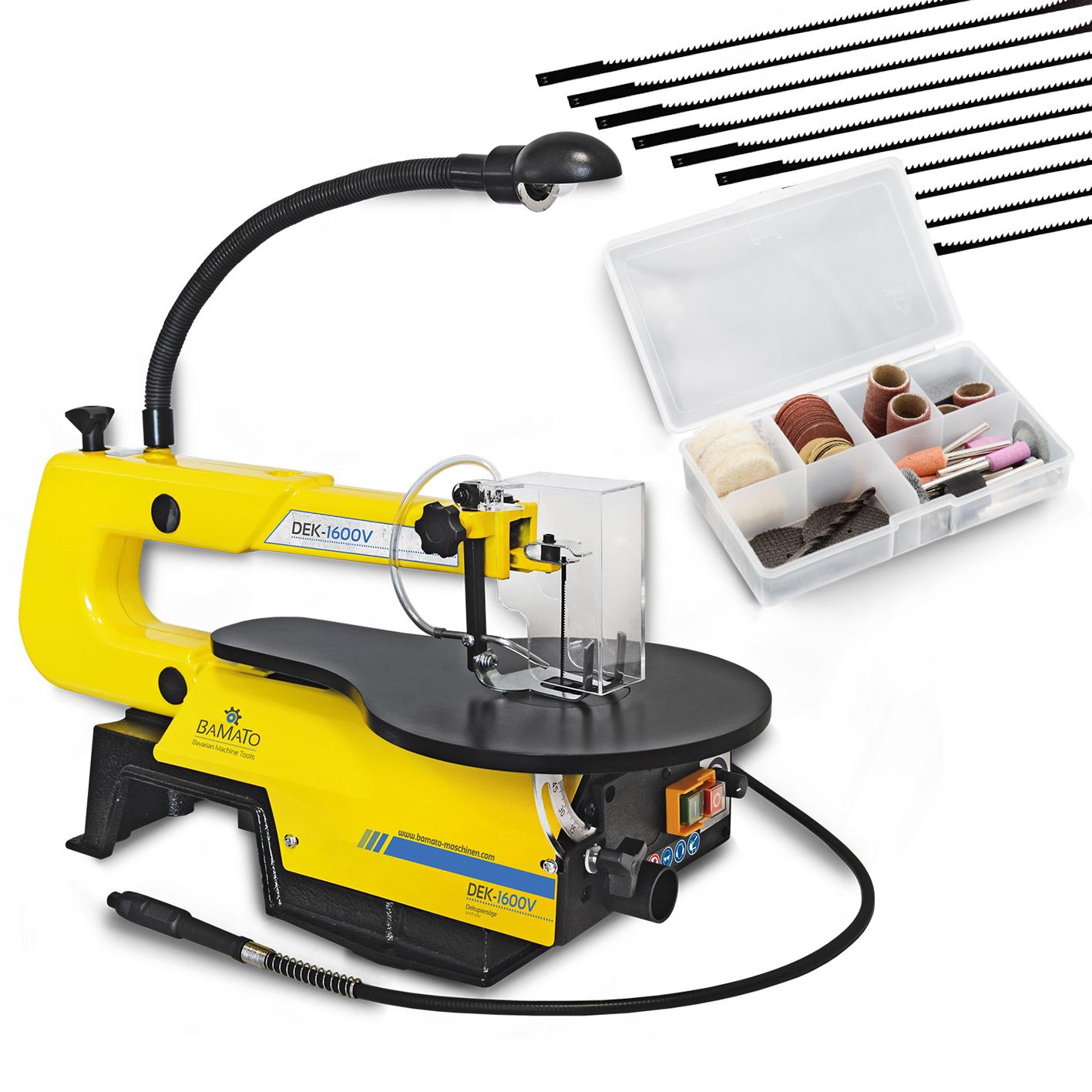 BAMATO Dekupiers&auml;ge DEK-1600V inkl. 10 S&auml;gebl&auml;tter und 64 tlg. Werkzeug-Set 