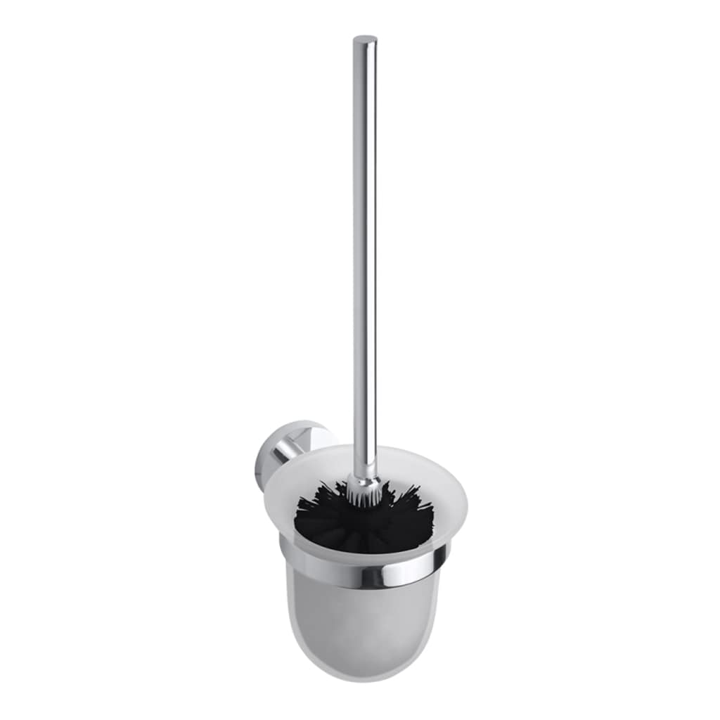 Brillantbad BOMEGA WC-B&uuml;rstengarnitur mit Glasbeh&auml;lter B&uuml;rste Schwarz Messing Chrom poliert 95x360x140 mm f&uuml;r Bad & WC >> zum Bohren oder Kleben* 