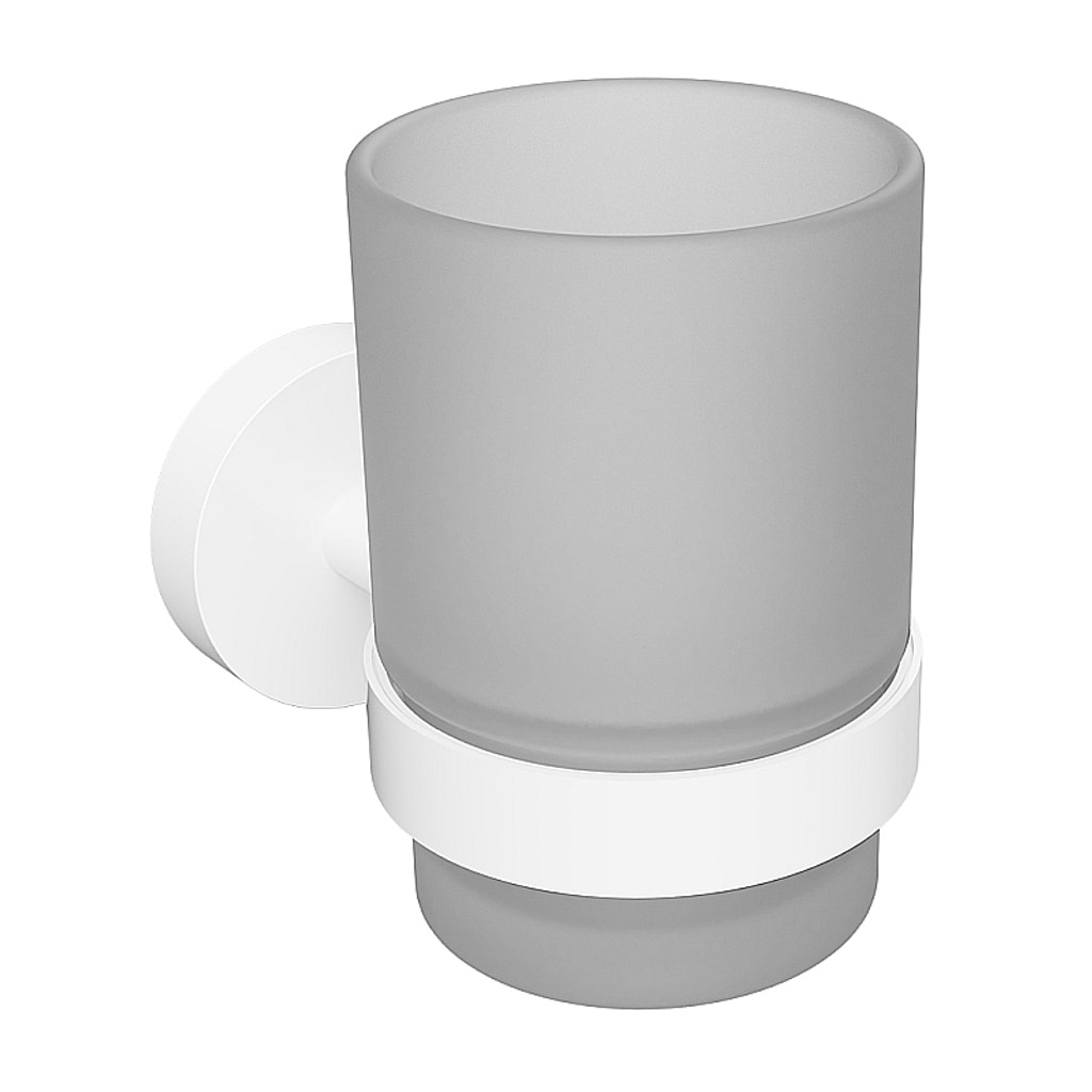 Brillantbad WHITE  Glashalter Messing Wei&szlig; mit Glas 70x95x105 mm f&uuml;r Bad & K&uuml;che >> zum Bohren oder Kleben* 