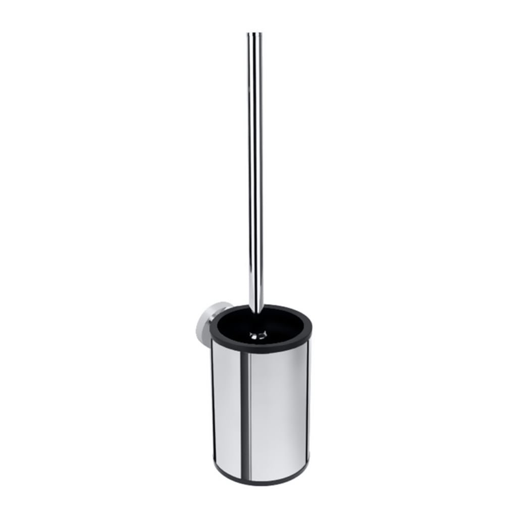 Brillantbad BOMEGA WC-B&uuml;rstengarnitur B&uuml;rste Schwarz Messing Chrom poliert 95x385x120 mm f&uuml;r Bad & WC >> zum Bohren oder Kleben* 