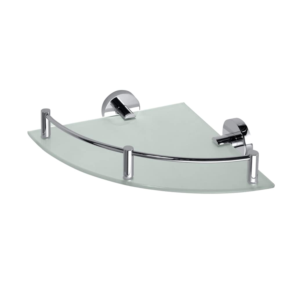 Brillantbad BOMEGA Glasablage Eckmodell Messing Chrom poliert Milchglas 255x65x255 mm f&uuml;r Bad & K&uuml;che >> zum Bohren 