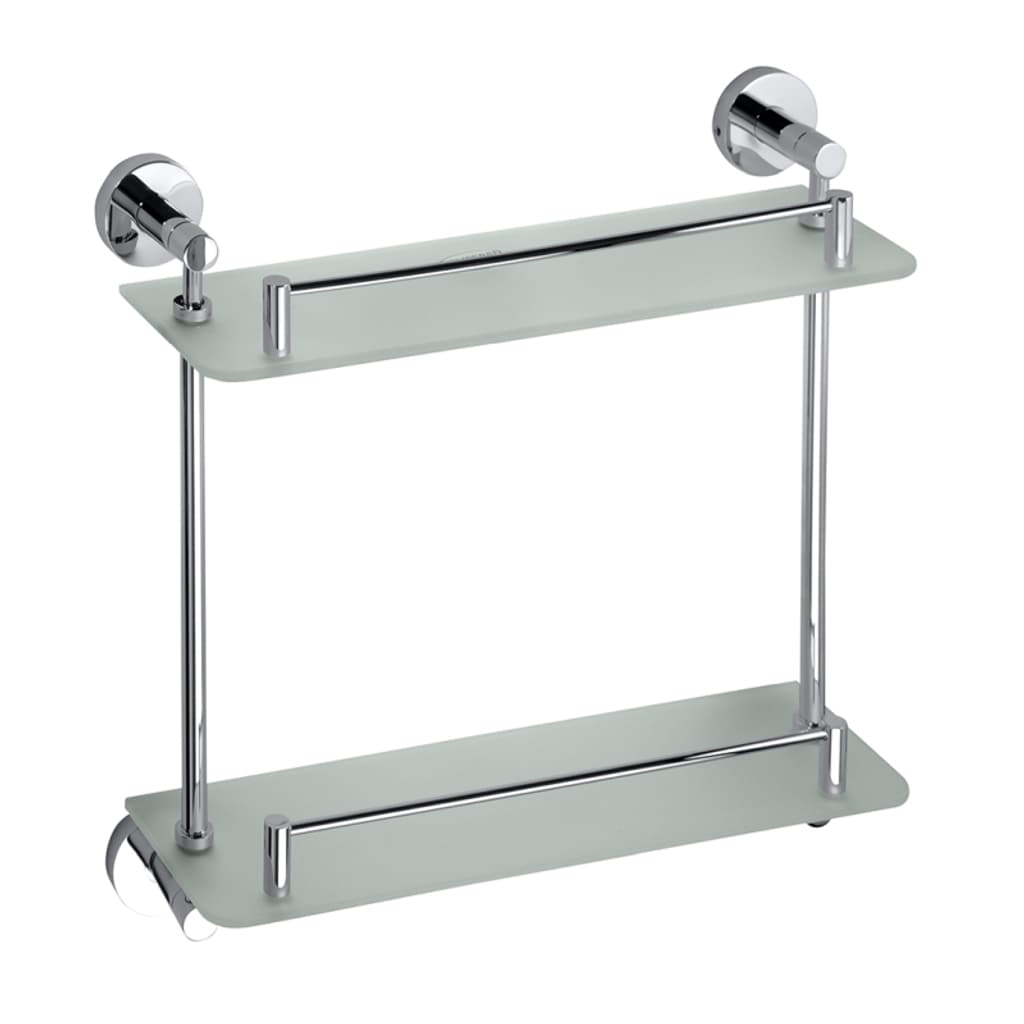 Brillantbad BOMEGA Glasablage mit 2 Fl&auml;chen Messing Chrom poliert Milchglas 380x400x120 mm f&uuml;r Bad & K&uuml;che >> zum Bohren 