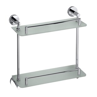 Brillantbad BOMEGA Glasablage mit 2 Flächen Messing Chrom poliert Milchglas 380x400x120 mm für Bad & Küche >> zum Bohren 