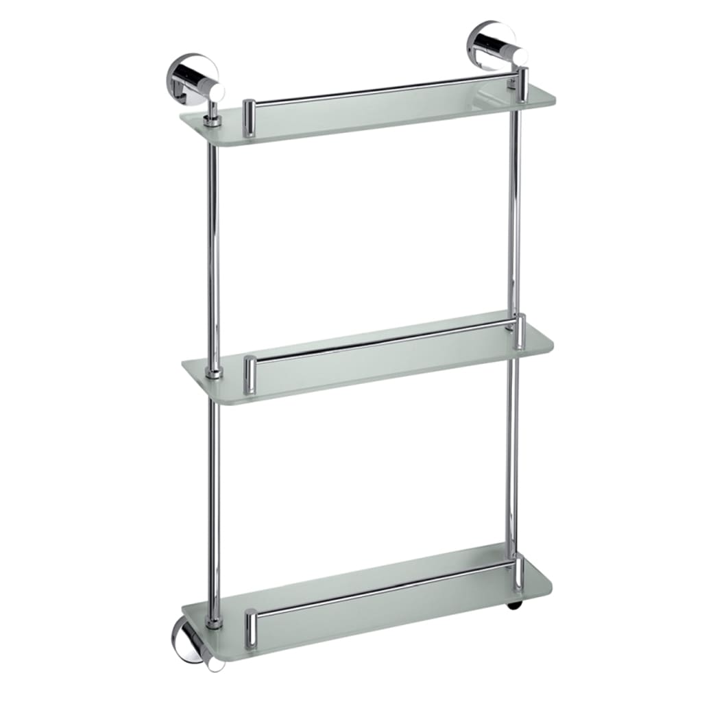 Brillantbad BOMEGA Glasablage mit 3 Fl&auml;chen Messing Chrom poliert Milchglas 400x660x130 mm f&uuml;r Bad & K&uuml;che >> zum Bohren 