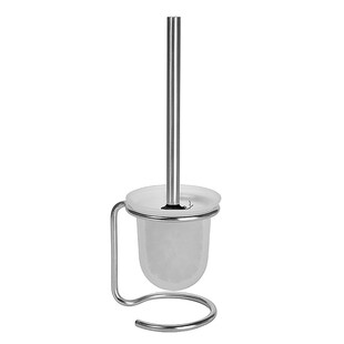 Brillantbad BEO WC-Bürstengarnitur mit Glasbehälter Edelstahl matt schwarze Bürste 110x385x138 mm für Bad & WC >> Freistehend anwendbar 
