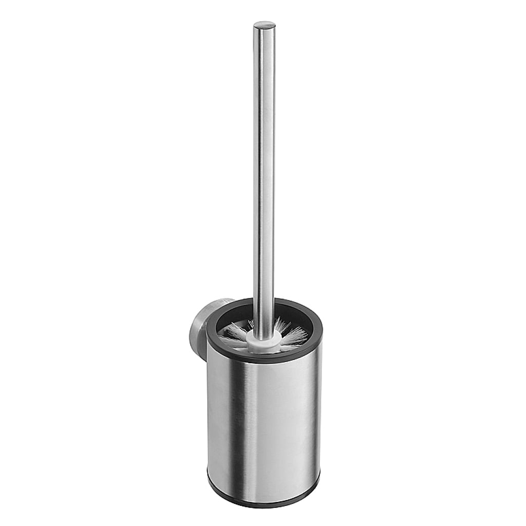 Brillantbad BEO WC-B&uuml;rstengarnitur Edelstahl matt h&auml;ngend weisse B&uuml;rste 90x380x115 mm f&uuml;r Bad & WC >> zum Bohren oder Kleben 