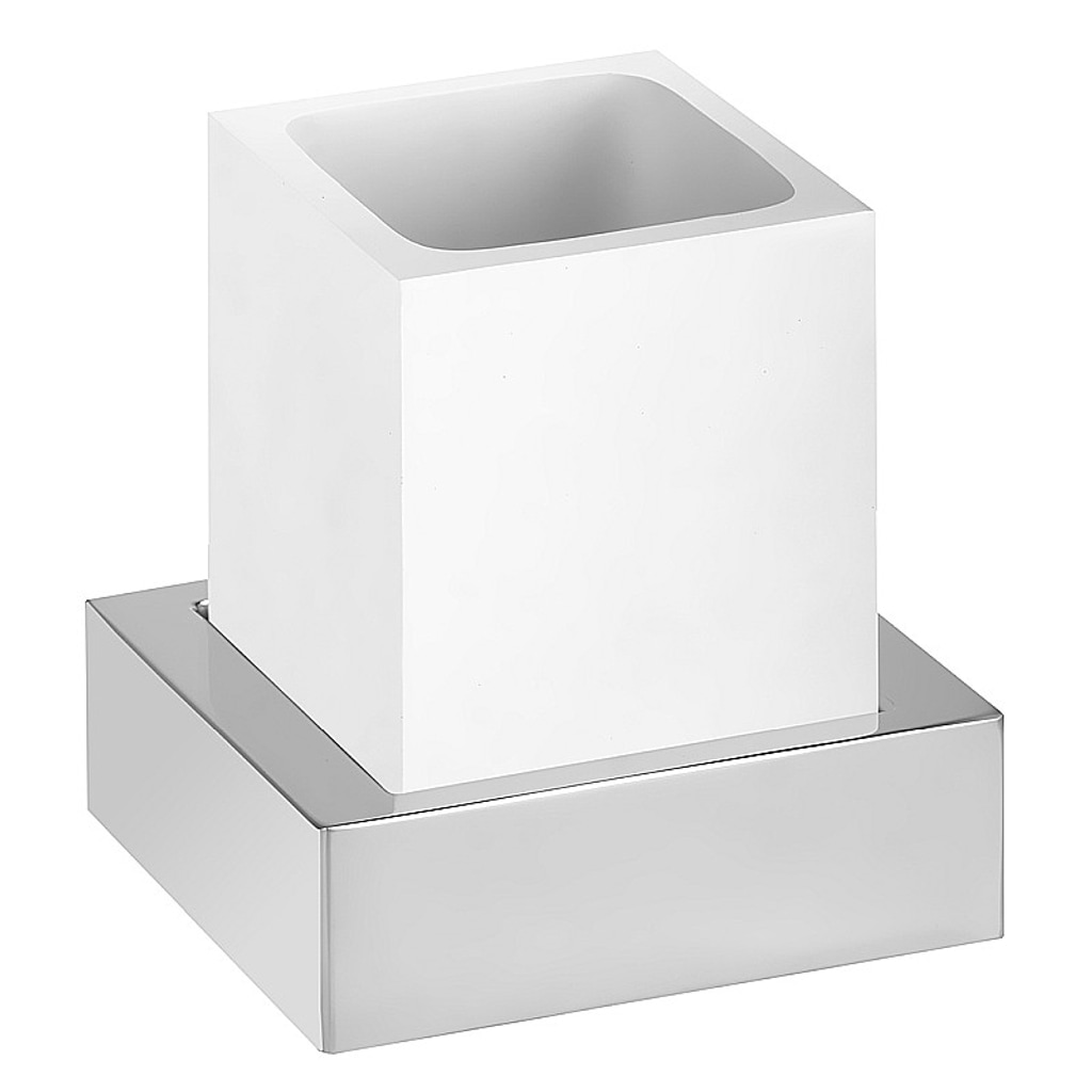 Brillantbad MAXIMA Glashalter Polyresin Messing Chrom Wei&szlig; 115x115x95 mm f&uuml;r Bad & K&uuml;che >> zum Bohren 