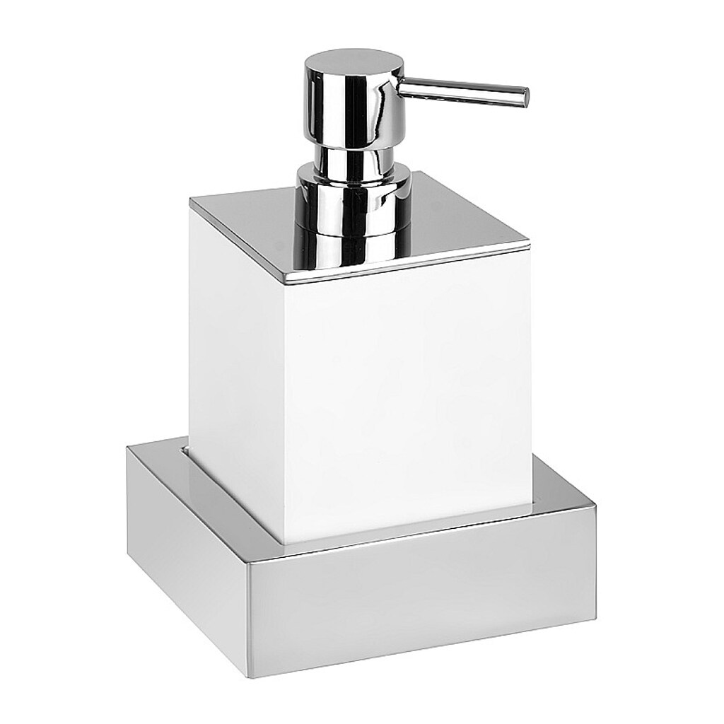 Brillantbad MAXIMA Seifenspender Polyresin Messing Chrom Wei&szlig; 115x160x95 mm, 200 ml f&uuml;r Bad & K&uuml;che >> zum Bohren 