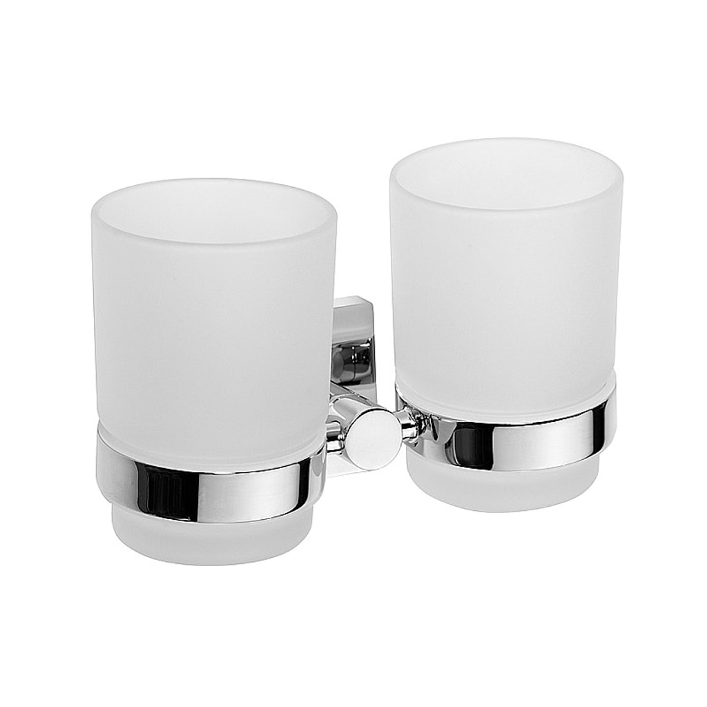 Brillantbad META Doppelglashalter Glas Messing Chrom poliert 160x95x90 mm f&uuml;r Bad & WC >> zum Bohren oder Kleben* 