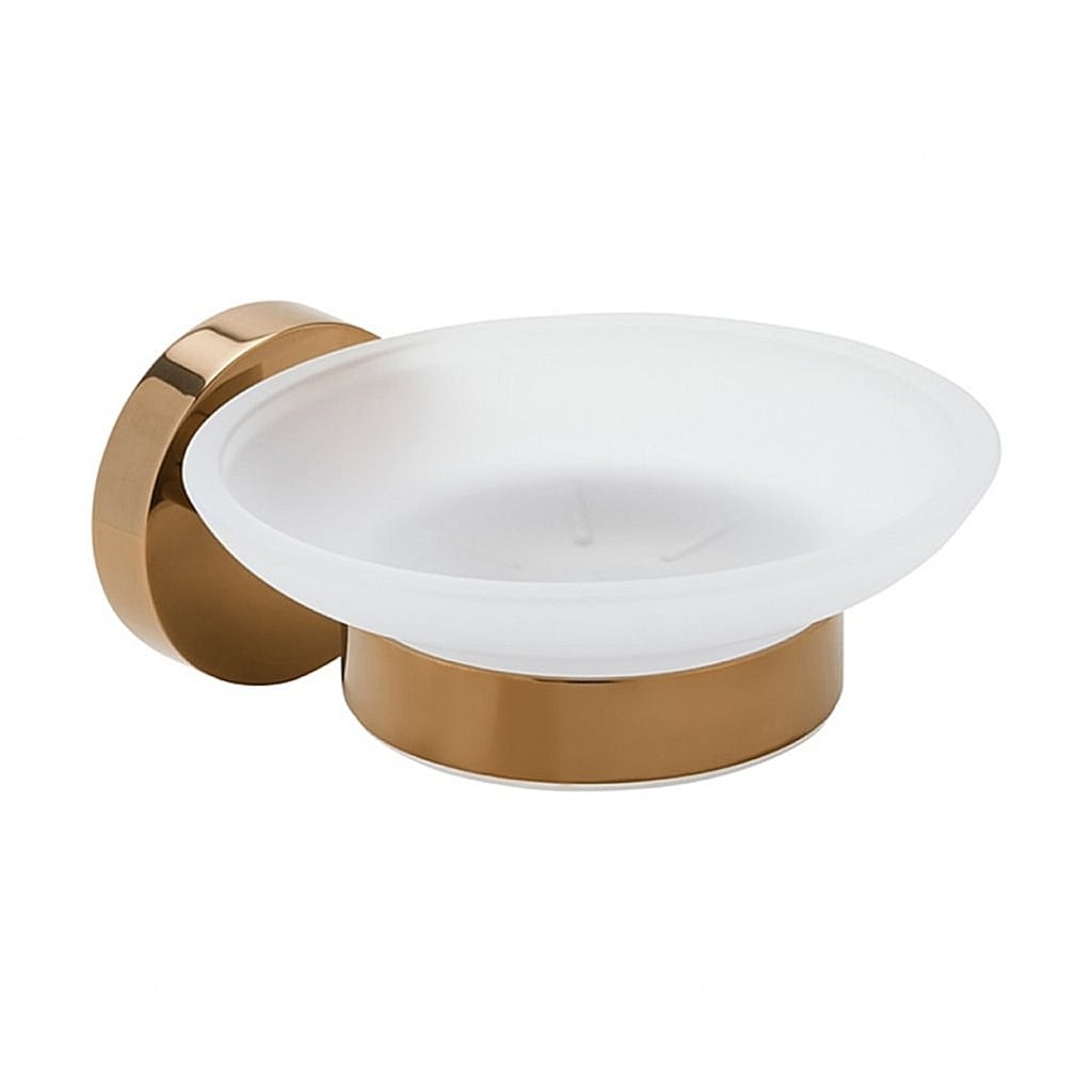 Brillantbad BORAL Seifenablage mit Glasschale Messing Gold Kupfer poliert Milchglas 110x55x105 mm f&uuml;r Bad & K&uuml;che >> zum Bohren oder Kleben* 