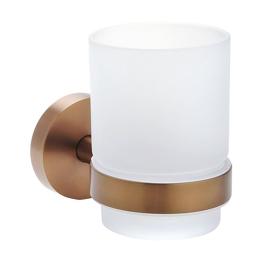 Brillantbad BAMBER Glashalter mit Glas Messing Gold Kupfer matt Milchglas 70x95x105 mm f&uuml;r Bad & K&uuml;che >> zum Bohren oder Kleben* 